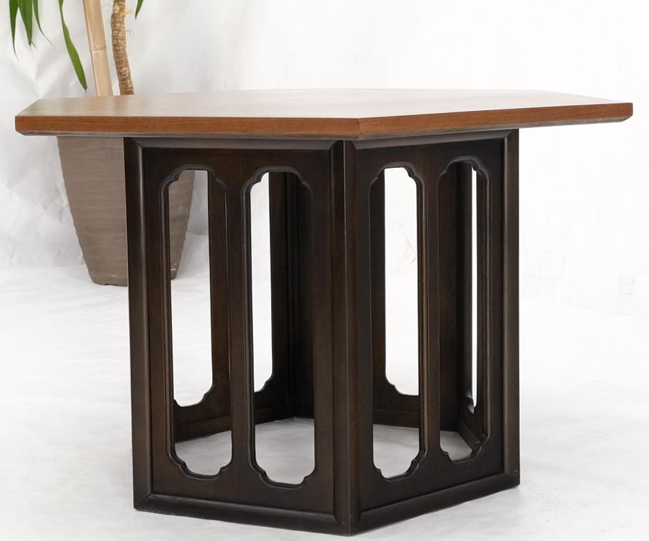 EstablishedLines Widdicomb Hexagon Light Walnut Top Center Lamp Side Table Stand Espresso Base