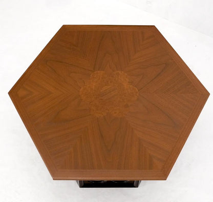 EstablishedLines Widdicomb Hexagon Light Walnut Top Center Lamp Side Table Stand Espresso Base