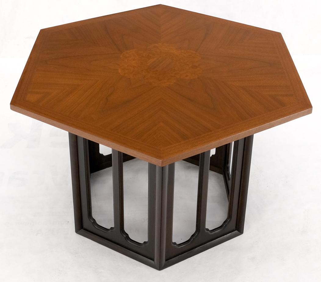 EstablishedLines Widdicomb Hexagon Light Walnut Top Center Lamp Side Table Stand Espresso Base