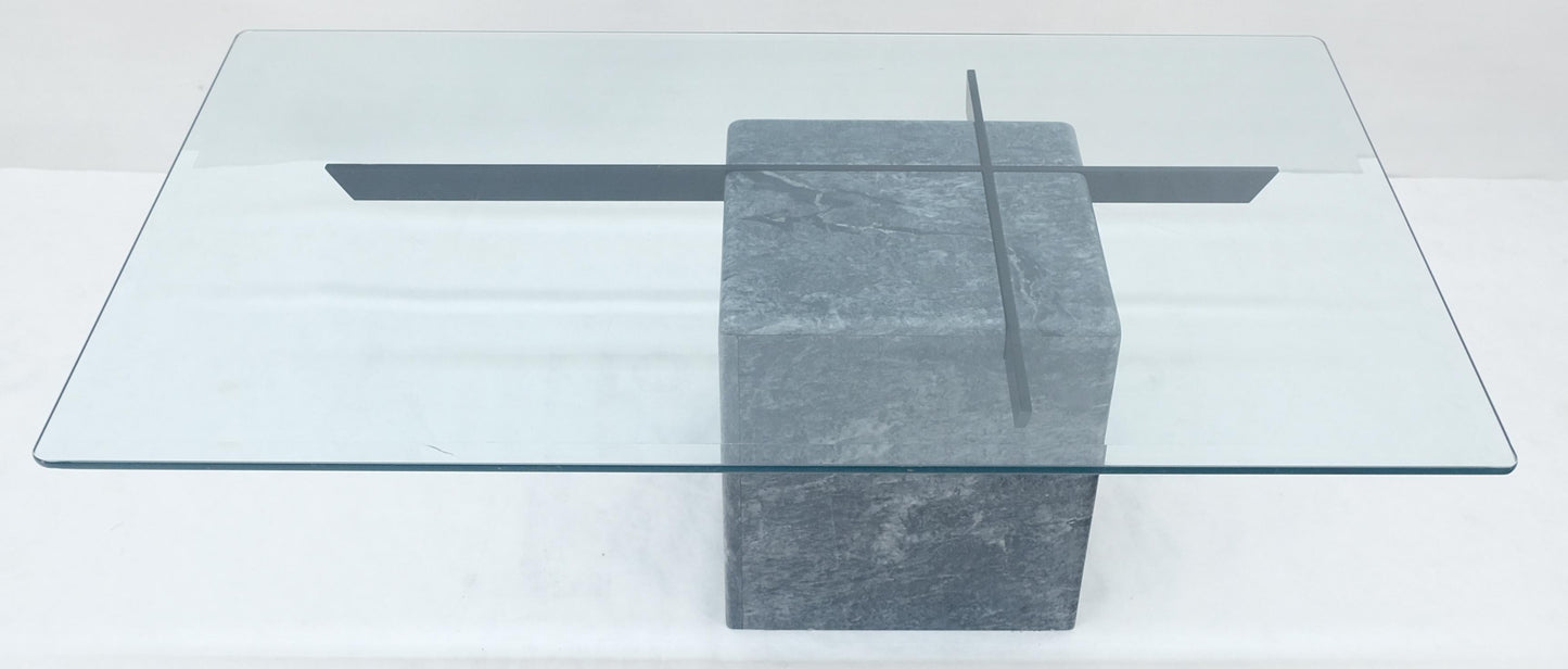 EstablishedLines Grey Italian Marble Cube Shape Base 30x50 Rectangle Glass Top Coffee Table CLEAN