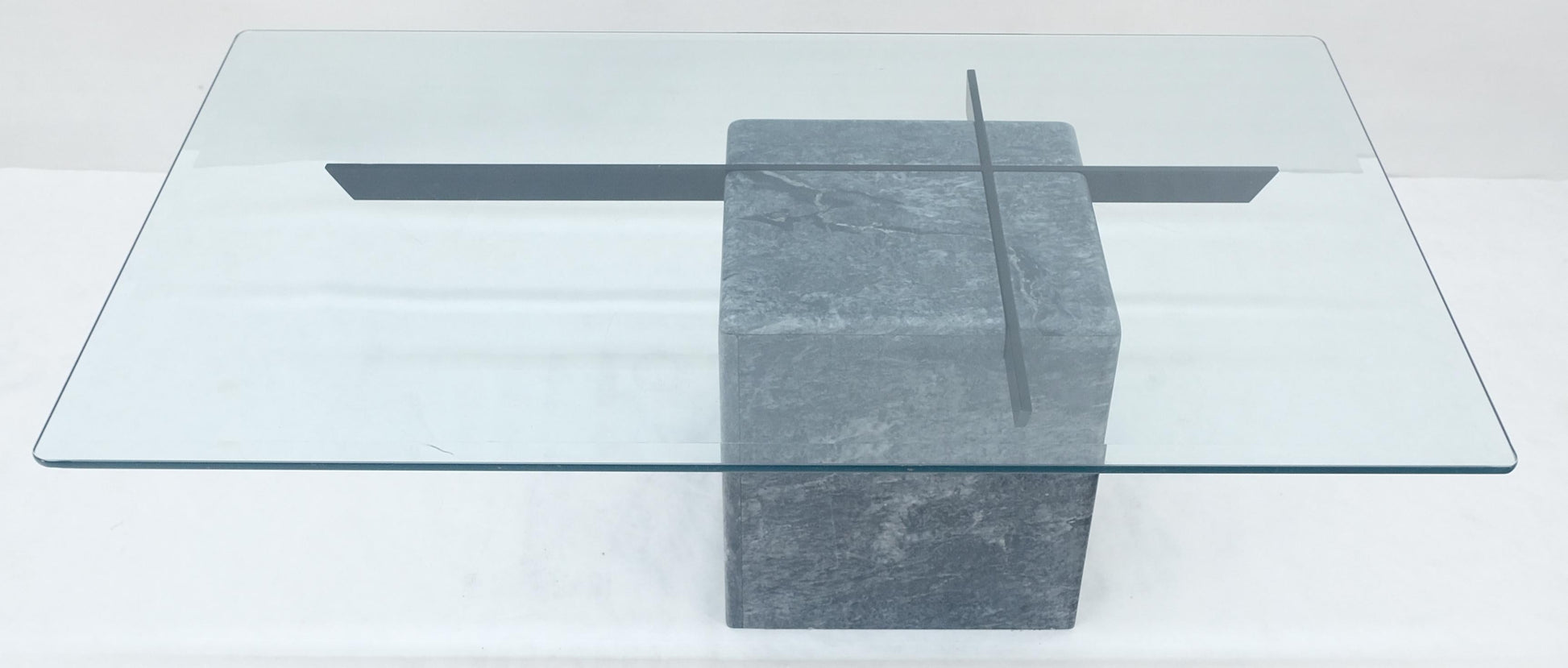 EstablishedLines Grey Italian Marble Cube Shape Base 30x50 Rectangle Glass Top Coffee Table CLEAN