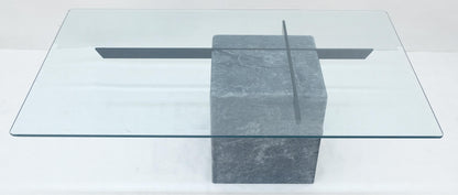 EstablishedLines Grey Italian Marble Cube Shape Base 30x50 Rectangle Glass Top Coffee Table CLEAN