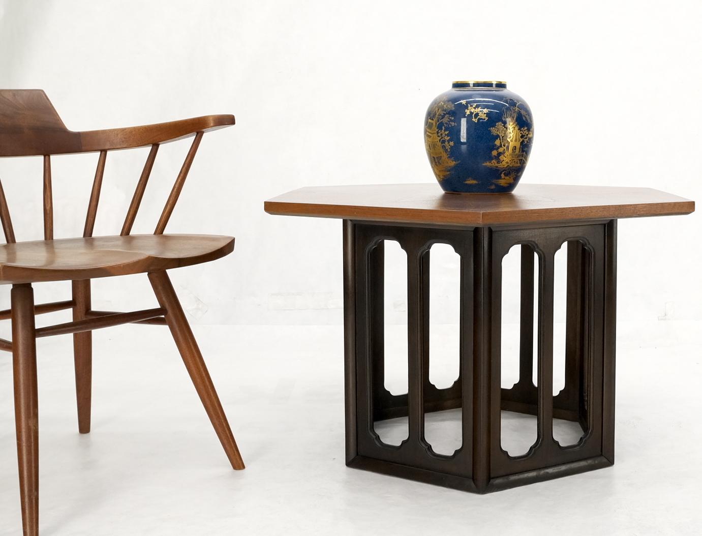 EstablishedLines Widdicomb Hexagon Light Walnut Top Center Lamp Side Table Stand Espresso Base