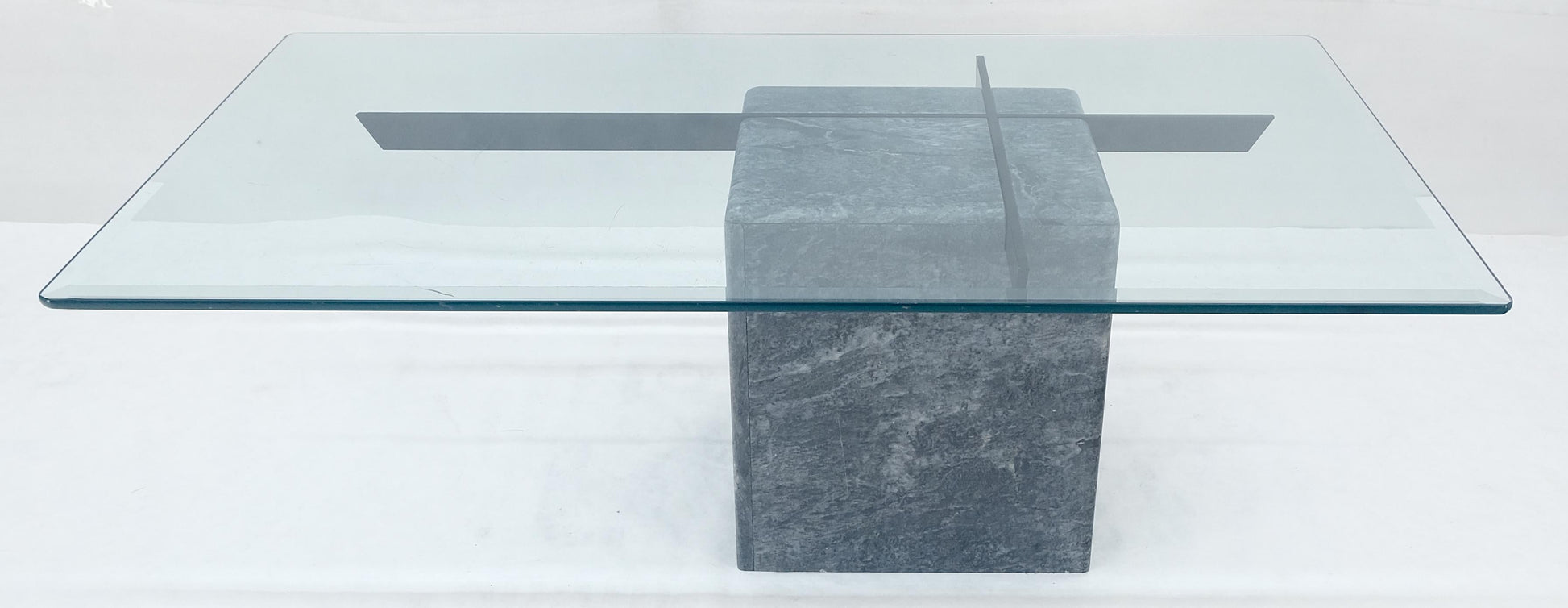 EstablishedLines Grey Italian Marble Cube Shape Base 30x50 Rectangle Glass Top Coffee Table CLEAN