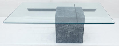 EstablishedLines Grey Italian Marble Cube Shape Base 30x50 Rectangle Glass Top Coffee Table CLEAN