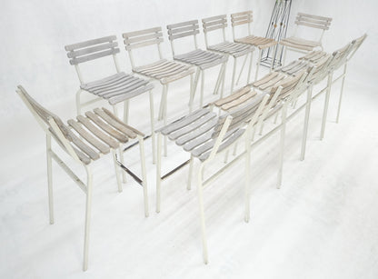 EstablishedLines Set of 12 Weathered TEAK & Aluminum Outdoor Bar Stools Made in Italy