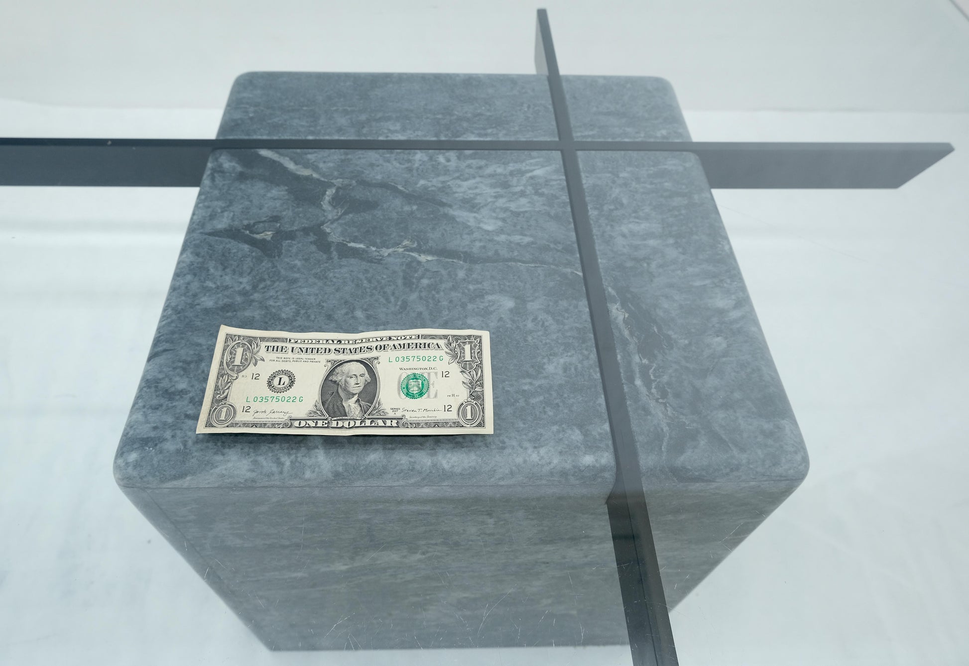 EstablishedLines Grey Italian Marble Cube Shape Base 30x50 Rectangle Glass Top Coffee Table CLEAN