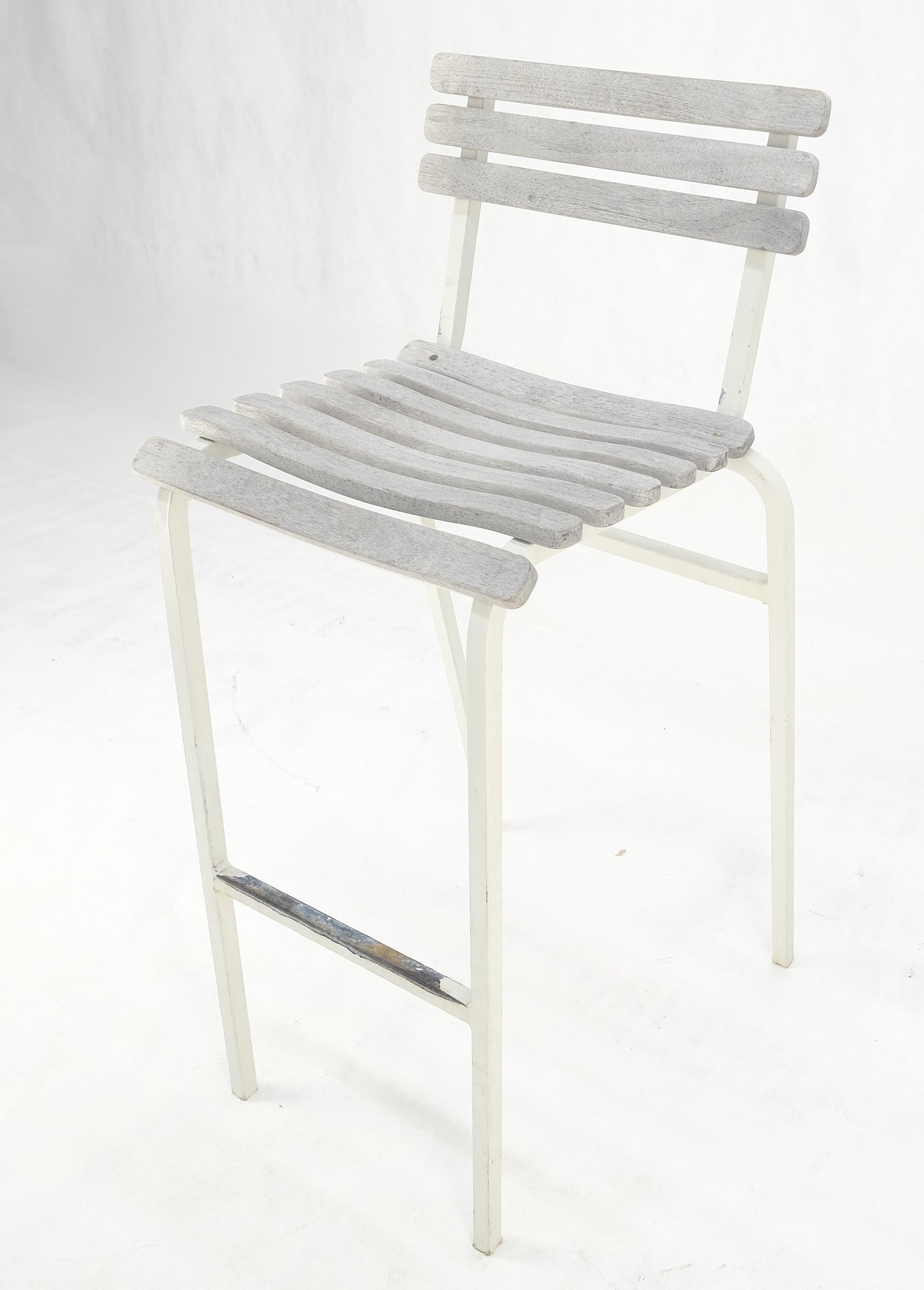 EstablishedLines Set of 12 Weathered TEAK & Aluminum Outdoor Bar Stools Made in Italy