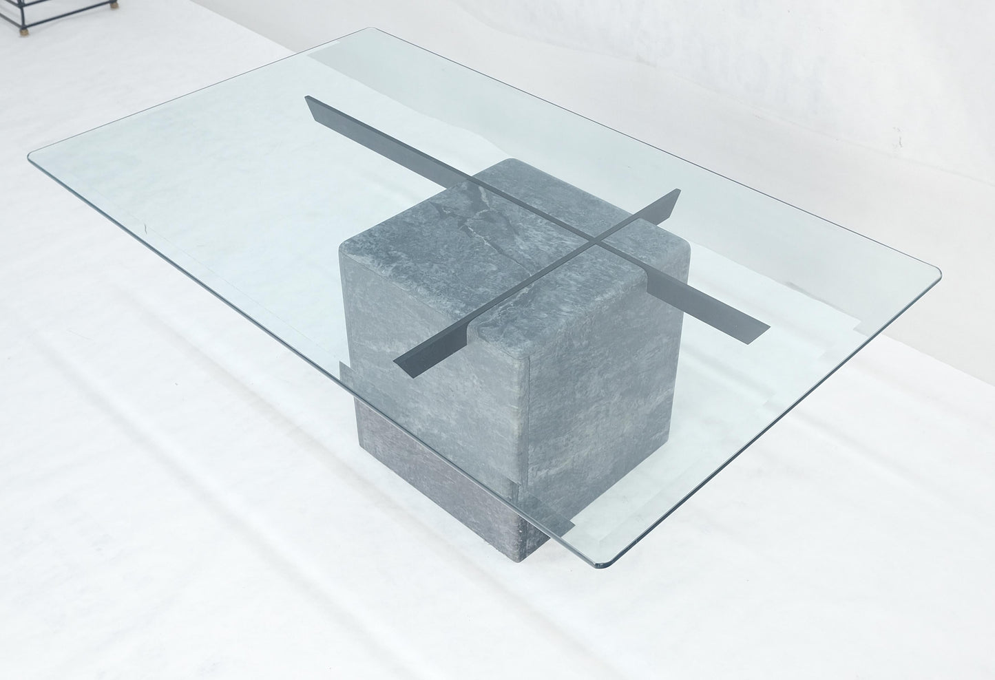 EstablishedLines Grey Italian Marble Cube Shape Base 30x50 Rectangle Glass Top Coffee Table CLEAN