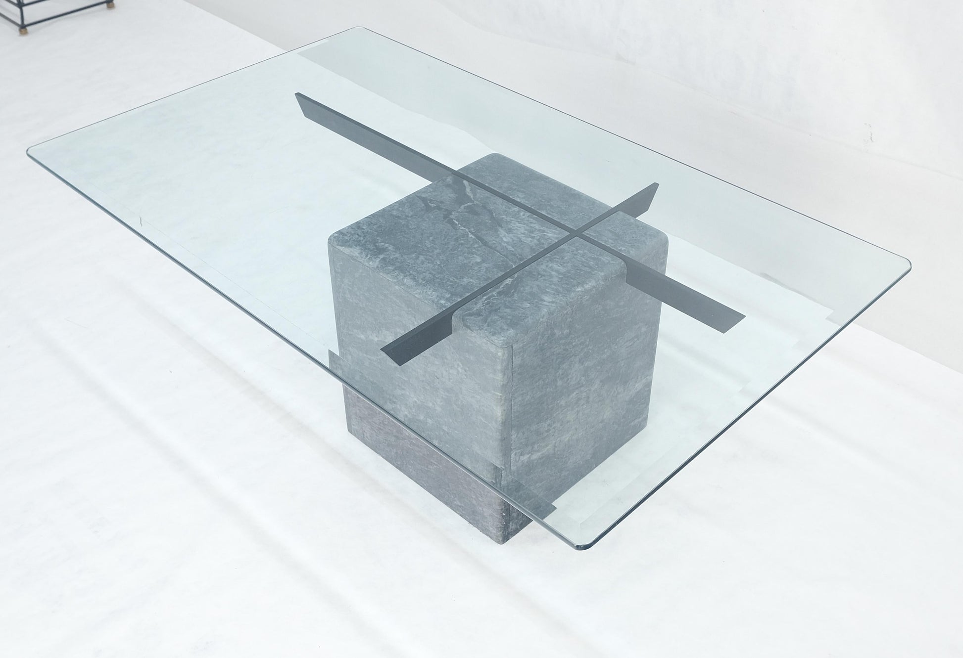 EstablishedLines Grey Italian Marble Cube Shape Base 30x50 Rectangle Glass Top Coffee Table CLEAN