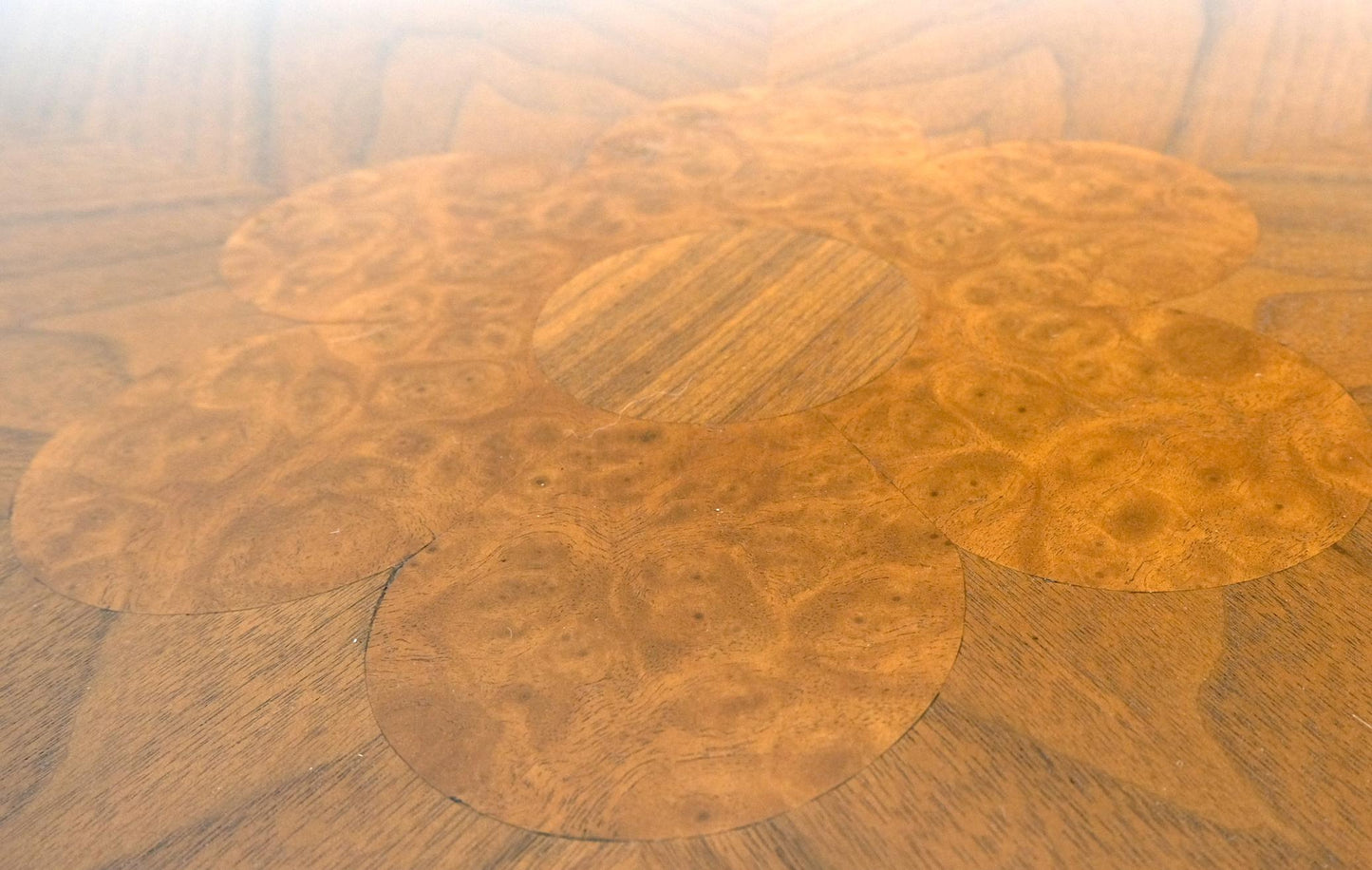 EstablishedLines Widdicomb Hexagon Light Walnut Top Center Lamp Side Table Stand Espresso Base