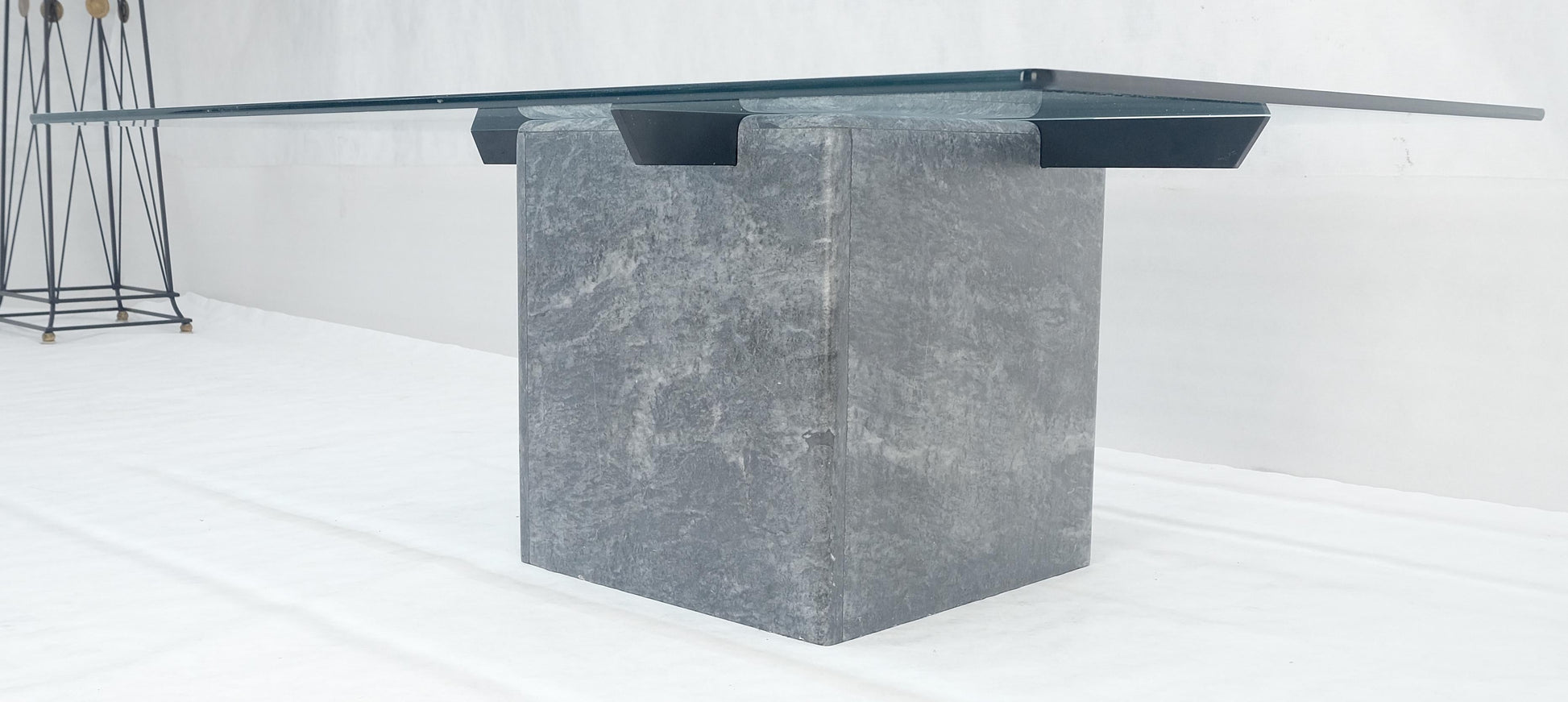 EstablishedLines Grey Italian Marble Cube Shape Base 30x50 Rectangle Glass Top Coffee Table CLEAN