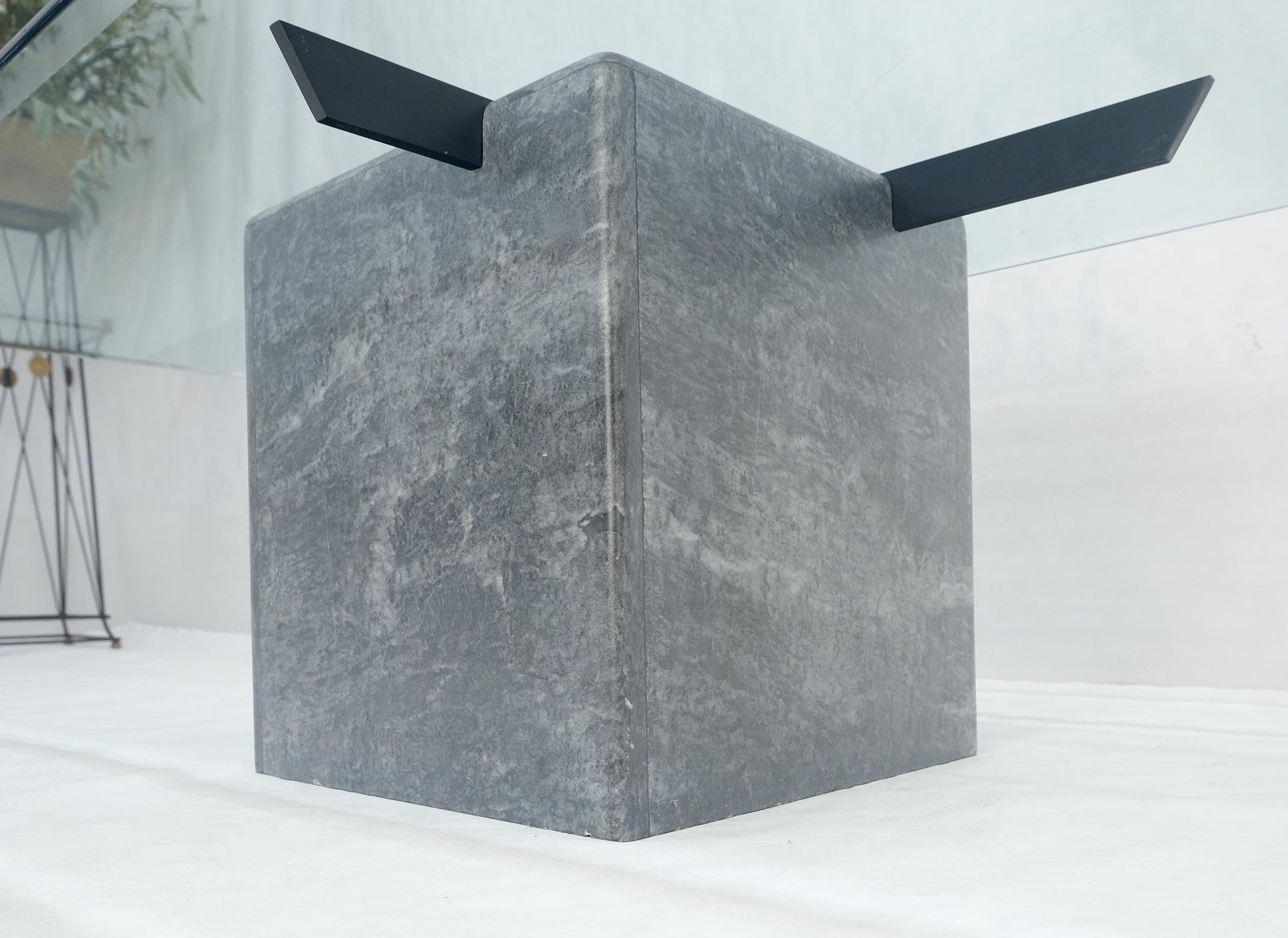 EstablishedLines Grey Italian Marble Cube Shape Base 30x50 Rectangle Glass Top Coffee Table CLEAN