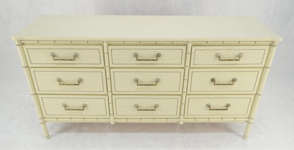 EstablishedLines Faux Bamboo Beige White Lacquer 9 Drawers 65" Wide Dresser Credenza MINT!