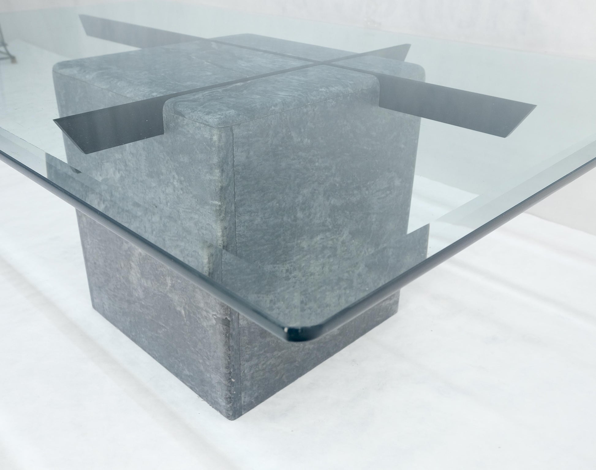 EstablishedLines Grey Italian Marble Cube Shape Base 30x50 Rectangle Glass Top Coffee Table CLEAN