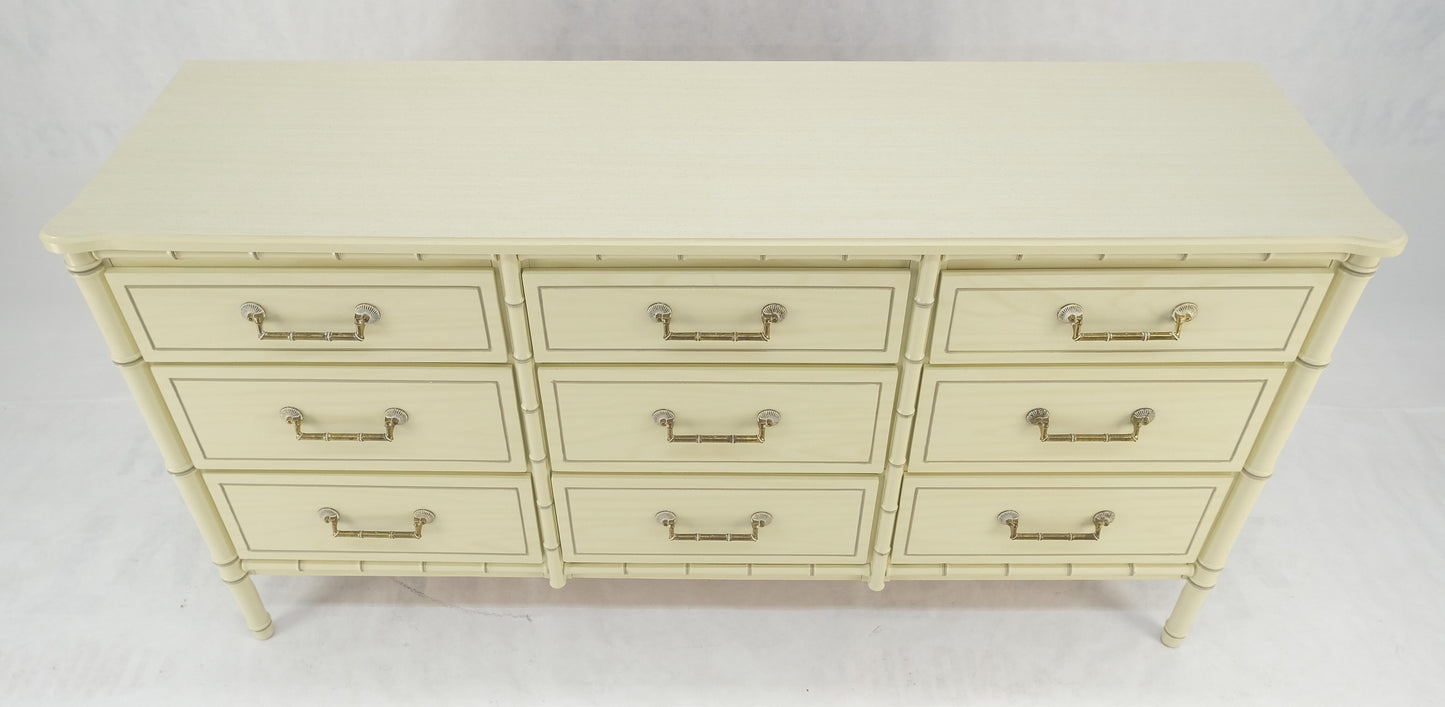 EstablishedLines Faux Bamboo Beige White Lacquer 9 Drawers 65" Wide Dresser Credenza MINT!