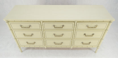 EstablishedLines Faux Bamboo Beige White Lacquer 9 Drawers 65" Wide Dresser Credenza MINT!