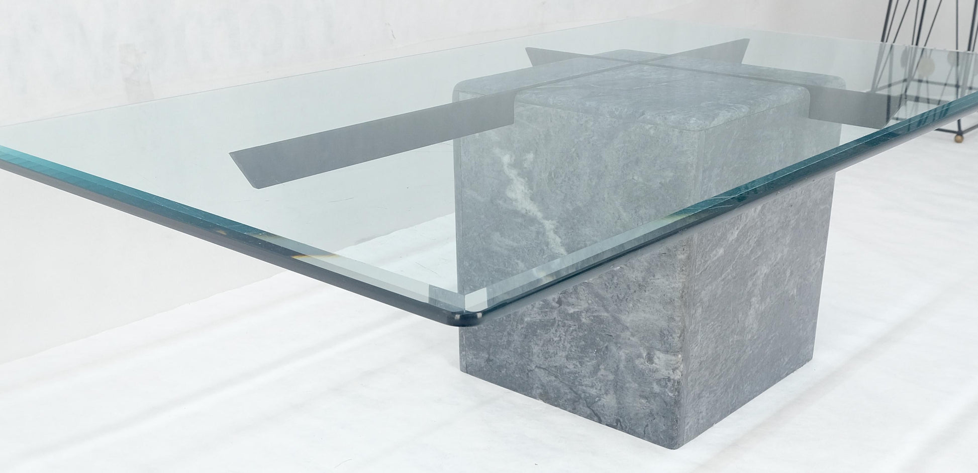 EstablishedLines Grey Italian Marble Cube Shape Base 30x50 Rectangle Glass Top Coffee Table CLEAN
