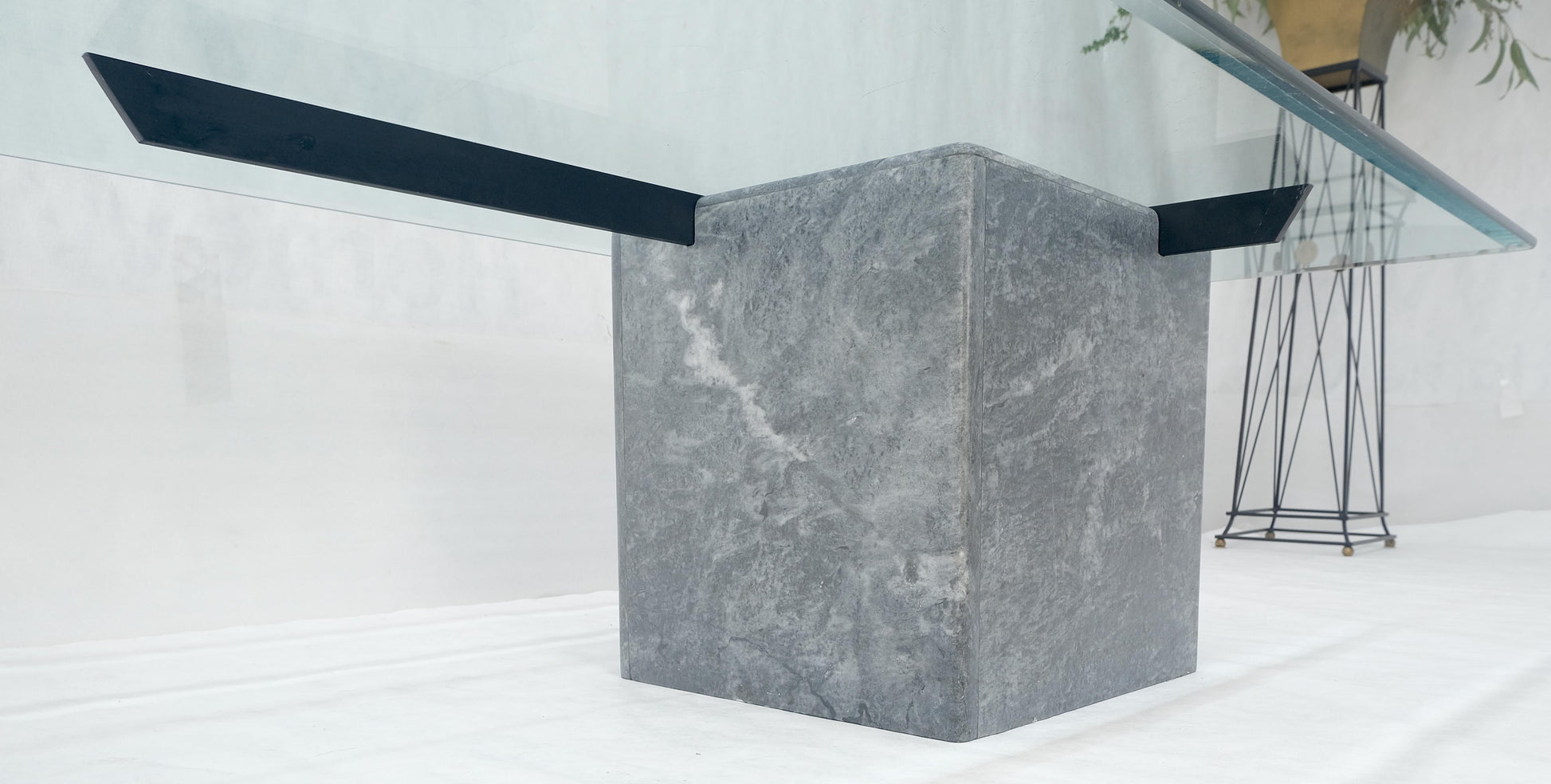 EstablishedLines Grey Italian Marble Cube Shape Base 30x50 Rectangle Glass Top Coffee Table CLEAN