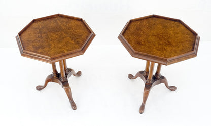 EstablishedLines Pair Gallery Burl Wood Top Tripod Bases Side End Occasional Lamp Tables Stands