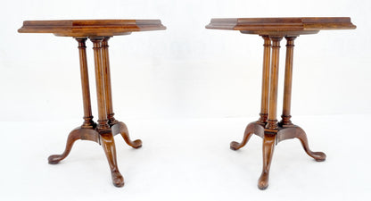 EstablishedLines Pair Gallery Burl Wood Top Tripod Bases Side End Occasional Lamp Tables Stands
