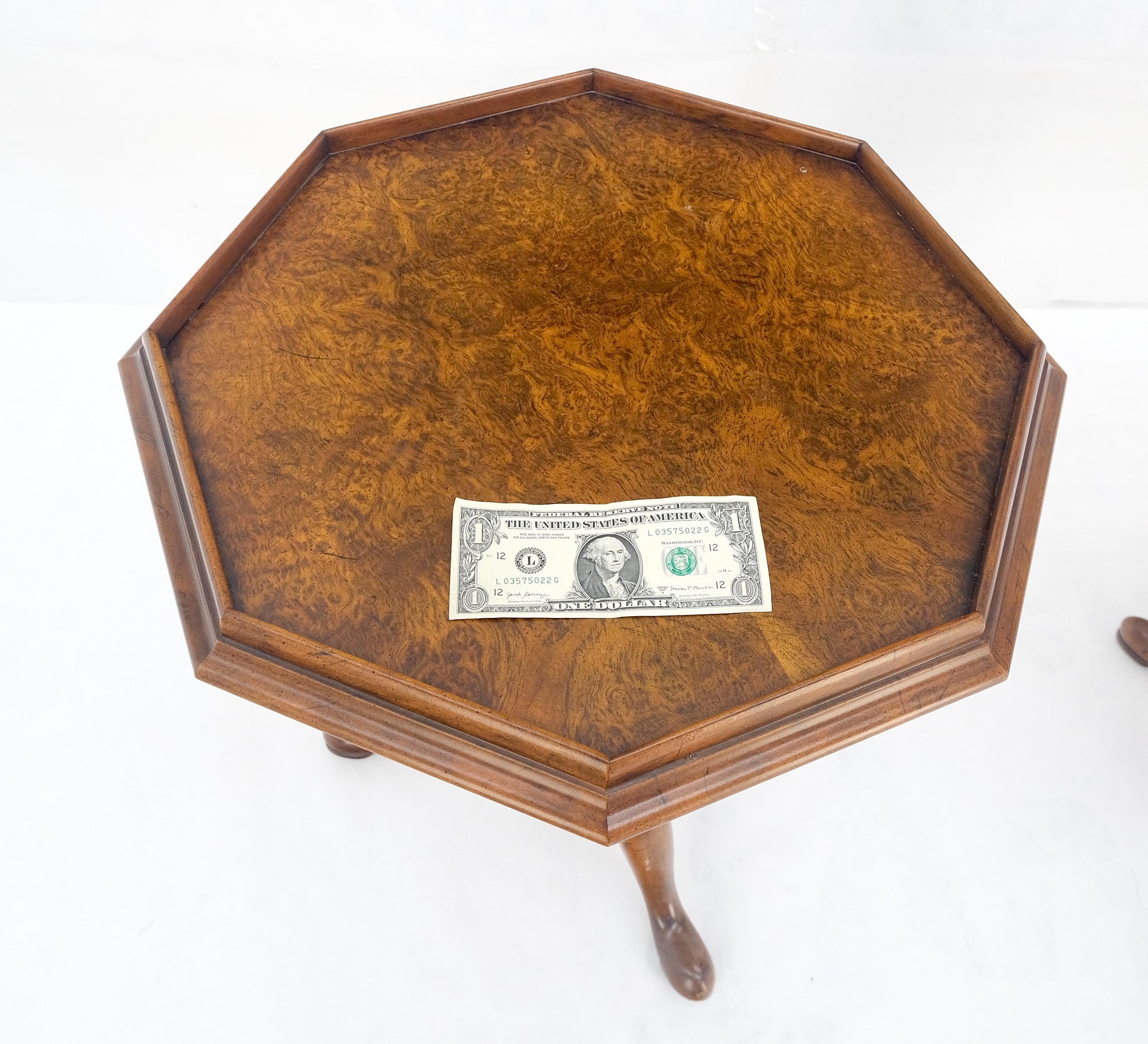 EstablishedLines Pair Gallery Burl Wood Top Tripod Bases Side End Occasional Lamp Tables Stands