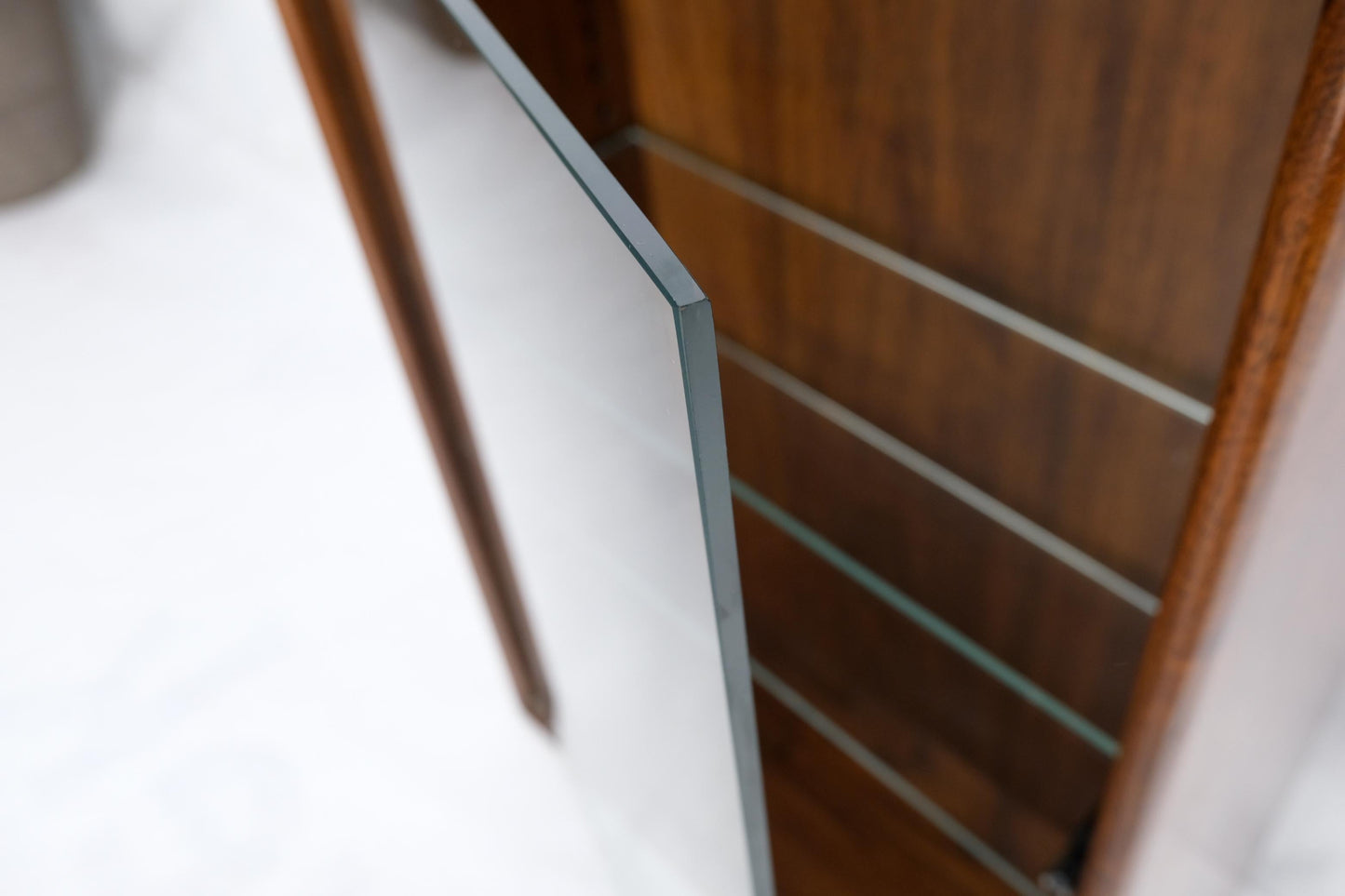EstablishedLines Solid Walnut Dovetailed Construction Design Glass Door Custom Hanging Cabinet