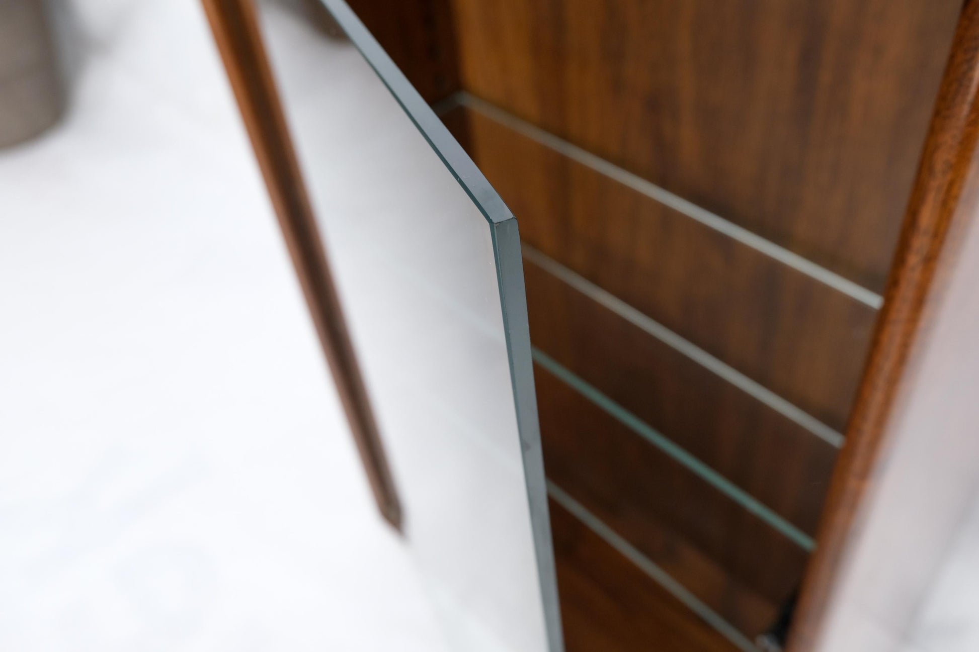 EstablishedLines Solid Walnut Dovetailed Construction Design Glass Door Custom Hanging Cabinet