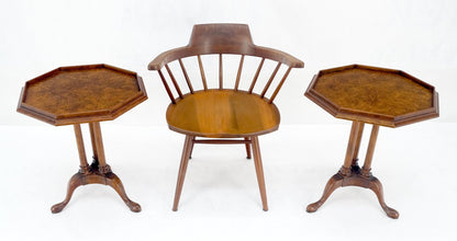 EstablishedLines Pair Gallery Burl Wood Top Tripod Bases Side End Occasional Lamp Tables Stands