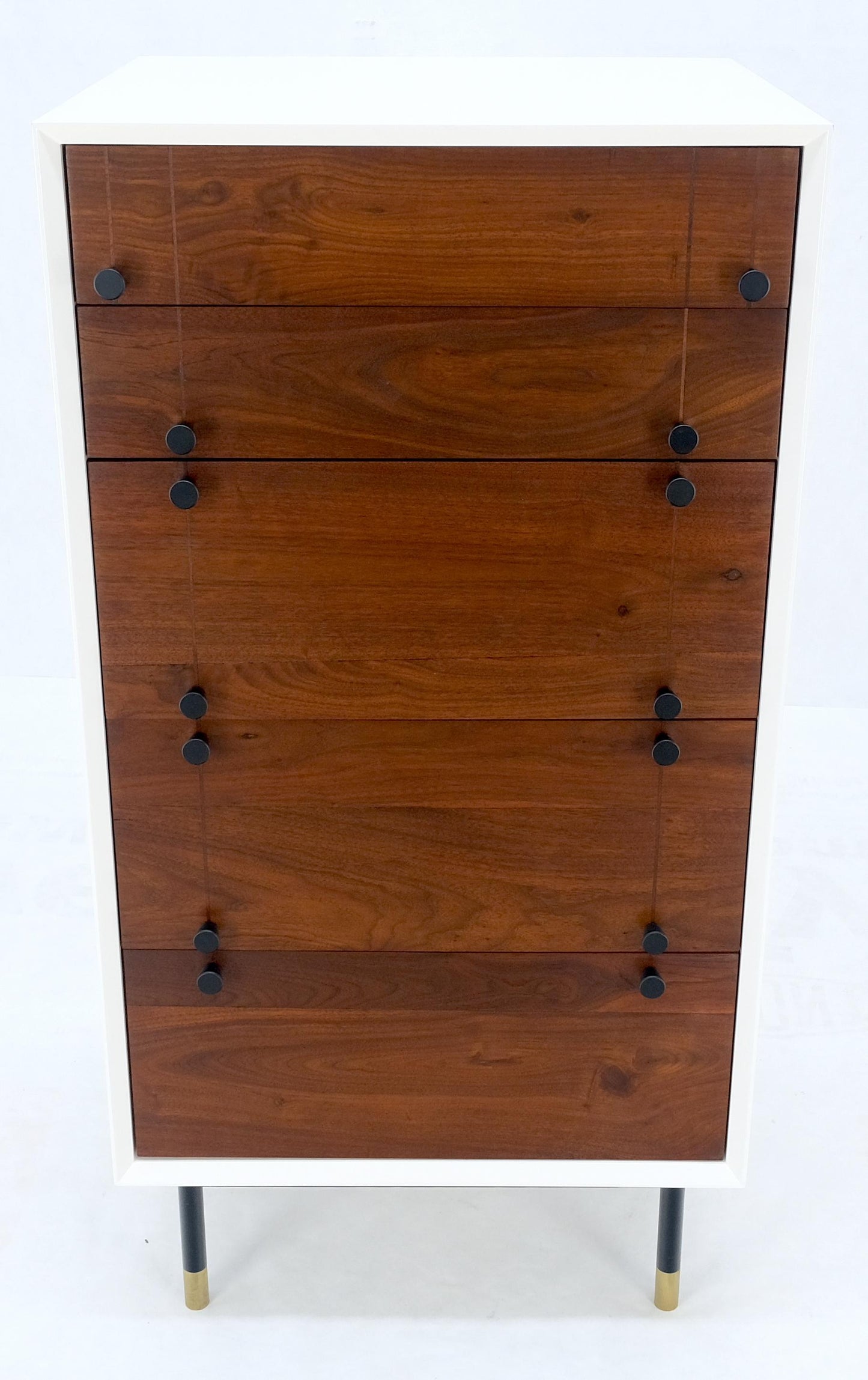 Two Tone 47" Tall White Bedroom Dresser 5 Walnut Drawers