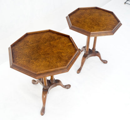 EstablishedLines Pair Gallery Burl Wood Top Tripod Bases Side End Occasional Lamp Tables Stands