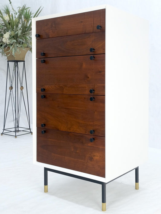 Two Tone 47" Tall White Bedroom Dresser 5 Walnut Drawers