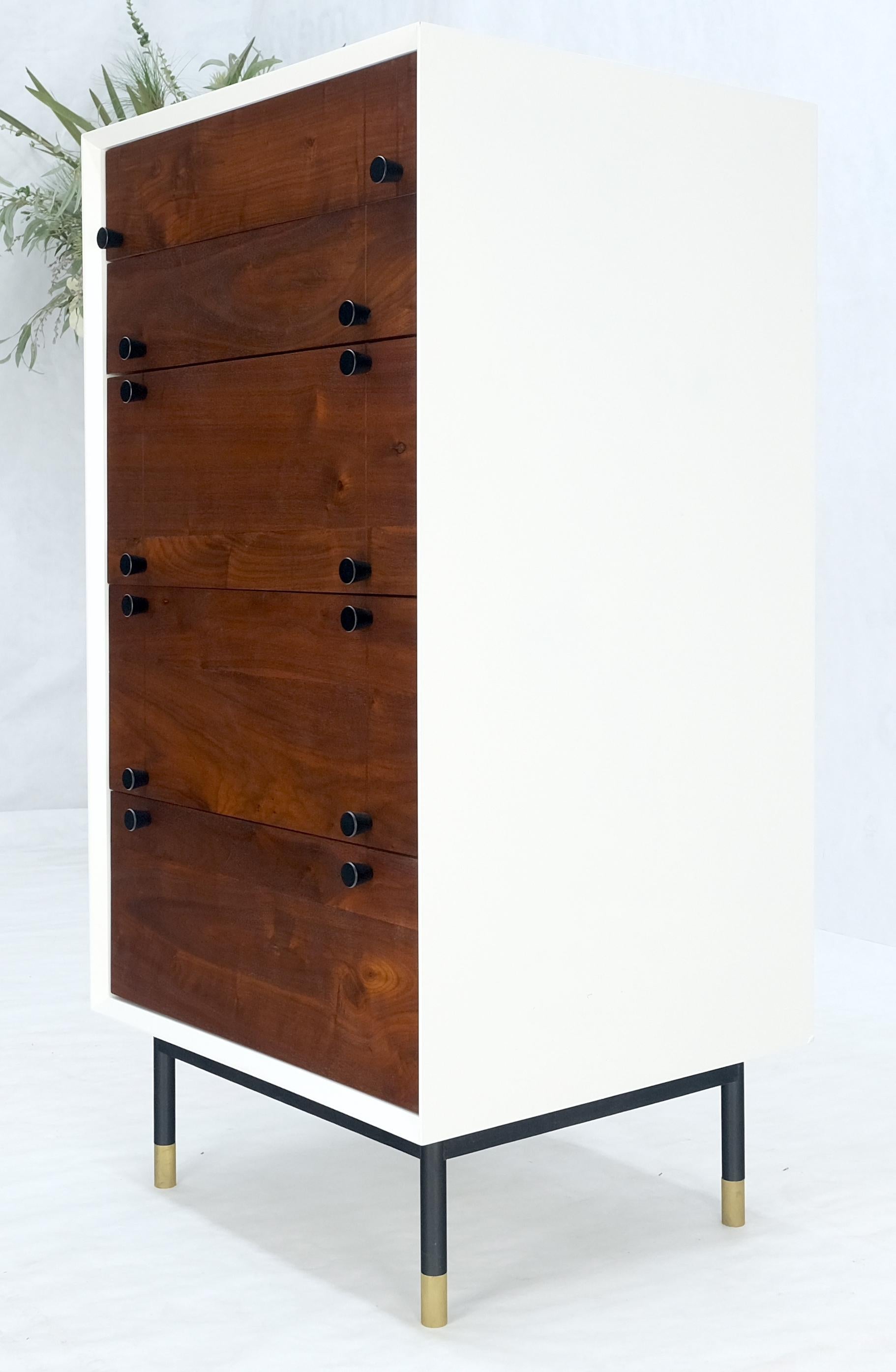 Two Tone 47" Tall White Bedroom Dresser 5 Walnut Drawers