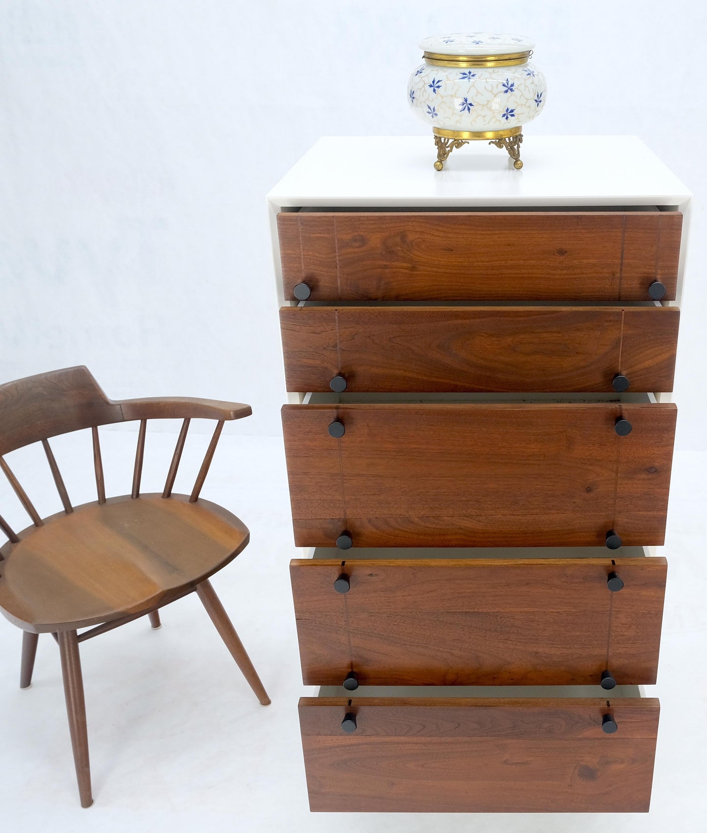 Two Tone 47" Tall White Bedroom Dresser 5 Walnut Drawers