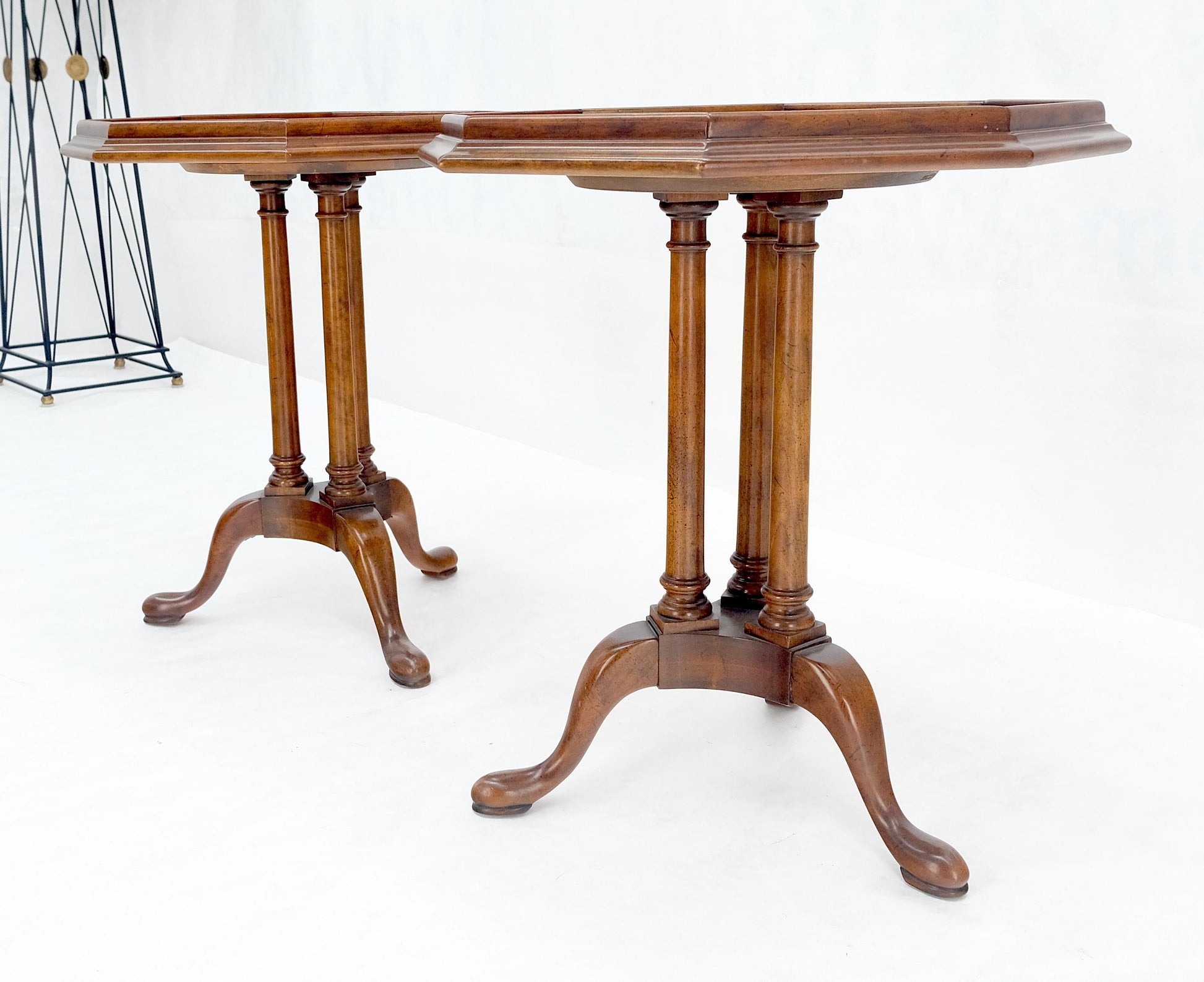 EstablishedLines Pair Gallery Burl Wood Top Tripod Bases Side End Occasional Lamp Tables Stands