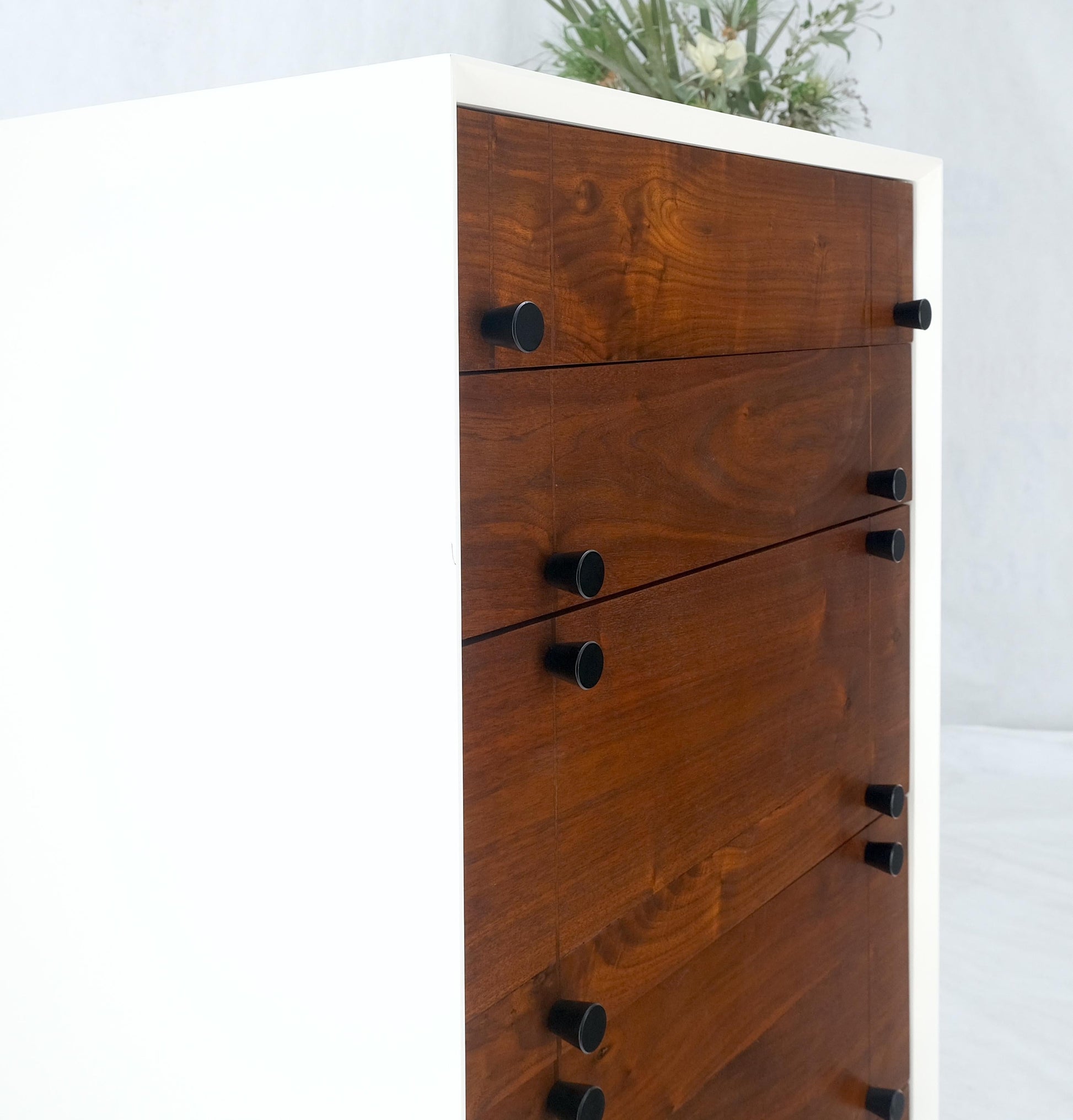 Two Tone 47" Tall White Bedroom Dresser 5 Walnut Drawers
