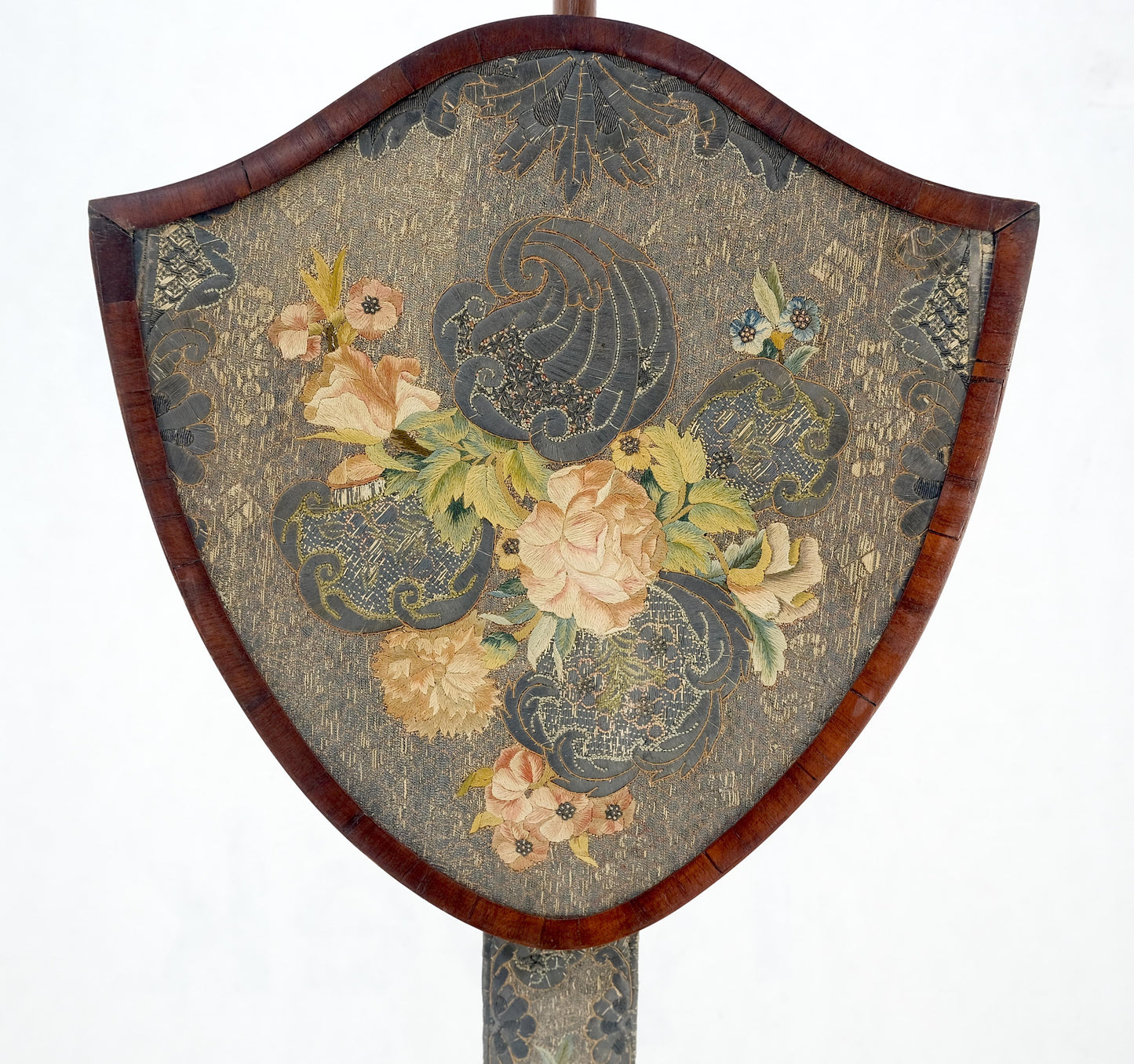 EstablishedLines Antique 19th Century Victorian Shield Shape Elegant Tripod Base Fire Screen MINT