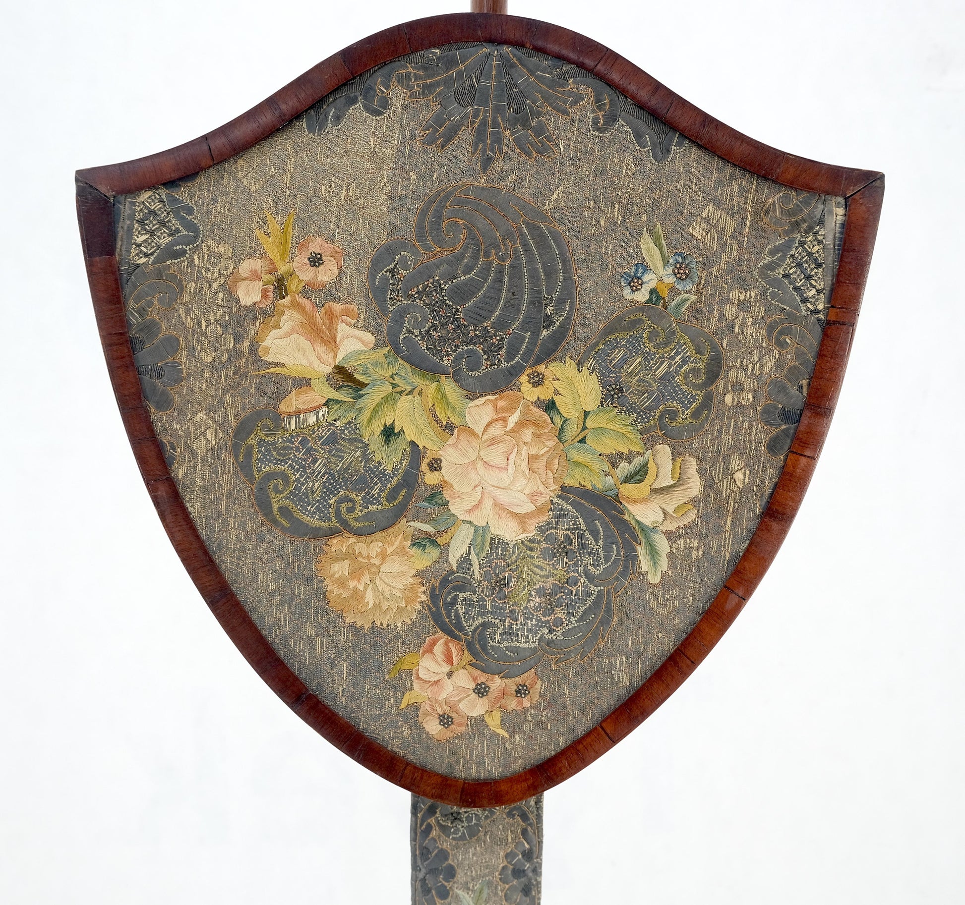 EstablishedLines Antique 19th Century Victorian Shield Shape Elegant Tripod Base Fire Screen MINT