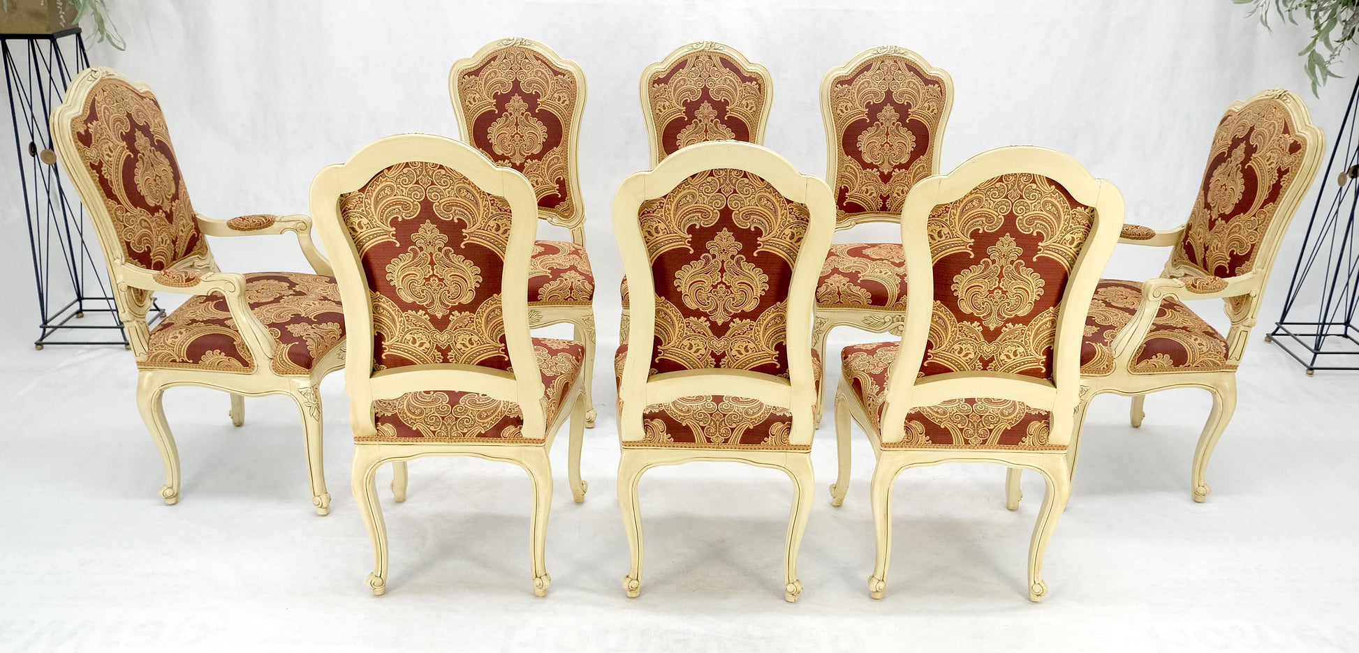 EstablishedLines 8 Carved Dining Chairs Walnut Table 3x18" Leaves Overall 132" Long Dining Set