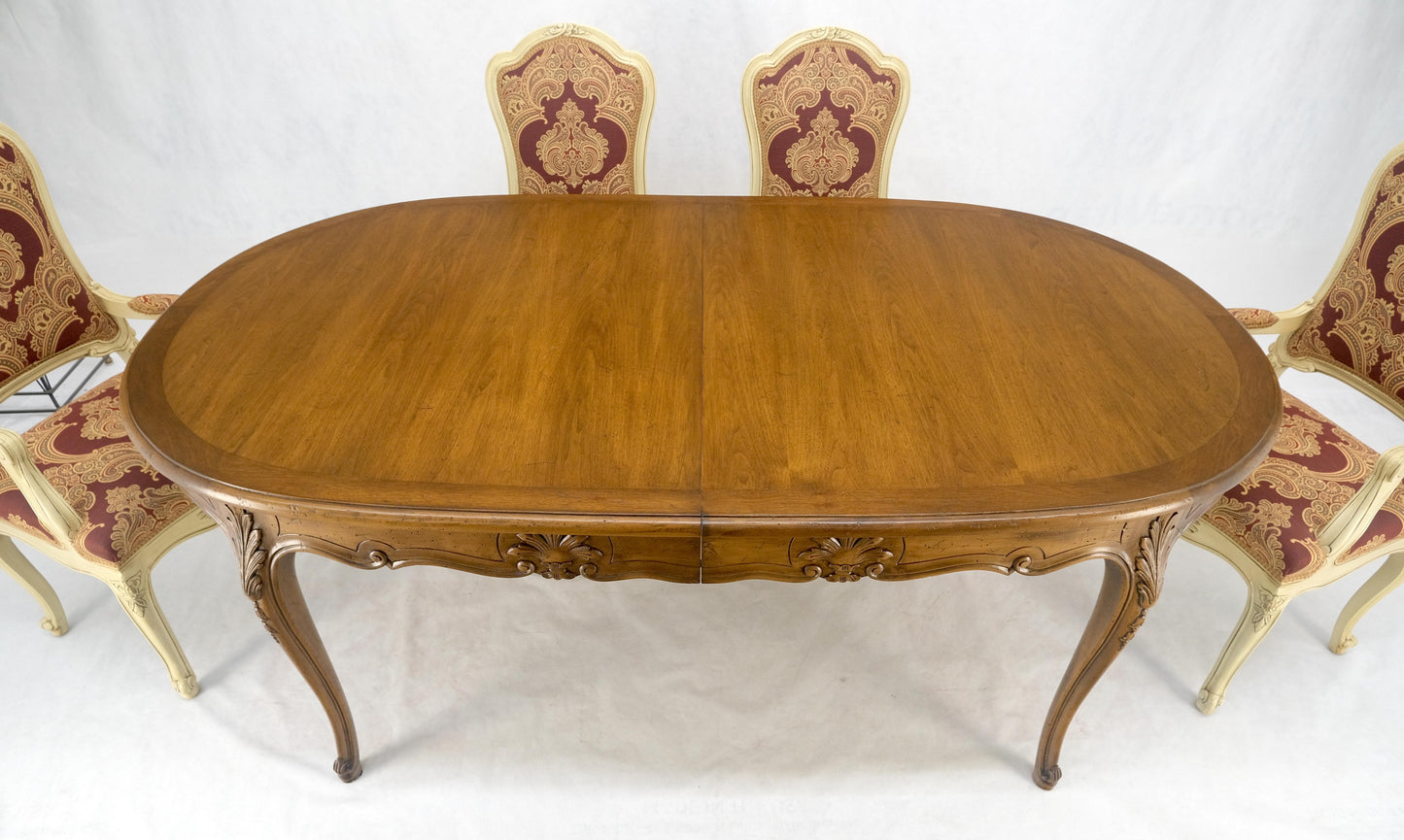 EstablishedLines 8 Carved Dining Chairs Walnut Table 3x18" Leaves Overall 132" Long Dining Set