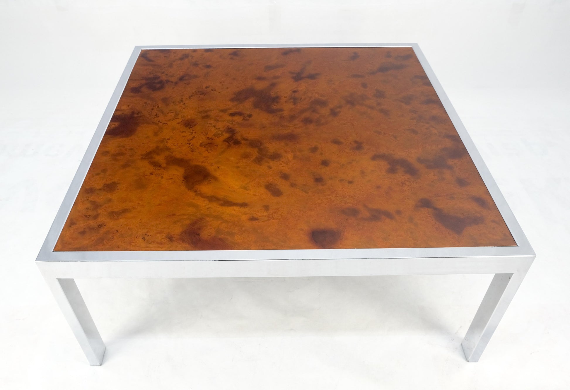 EstablishedLines Faux Molten Metal Style Copper Top Chrome Base 36" Square Coffee Table MINT!