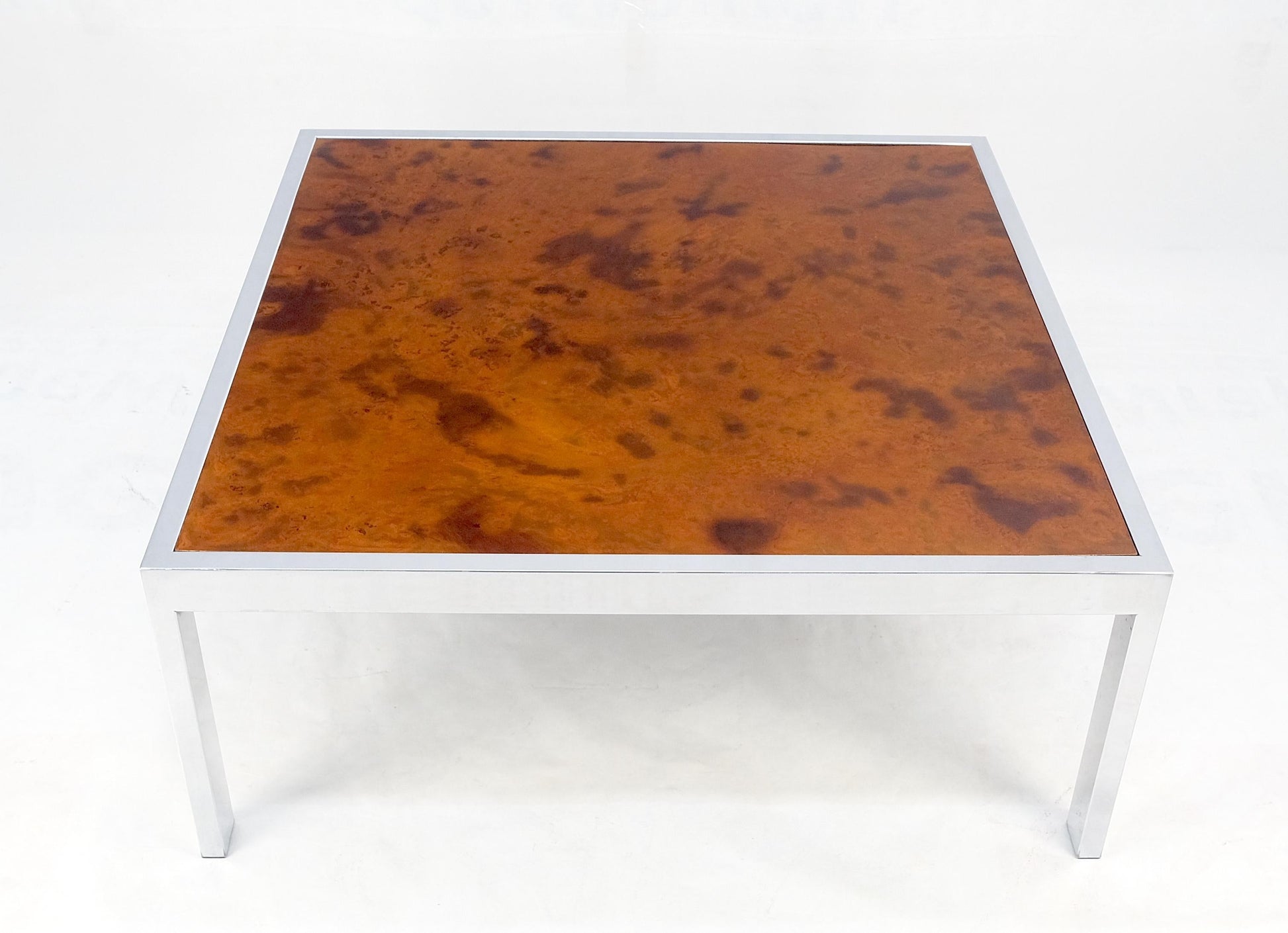 EstablishedLines Faux Molten Metal Style Copper Top Chrome Base 36" Square Coffee Table MINT!