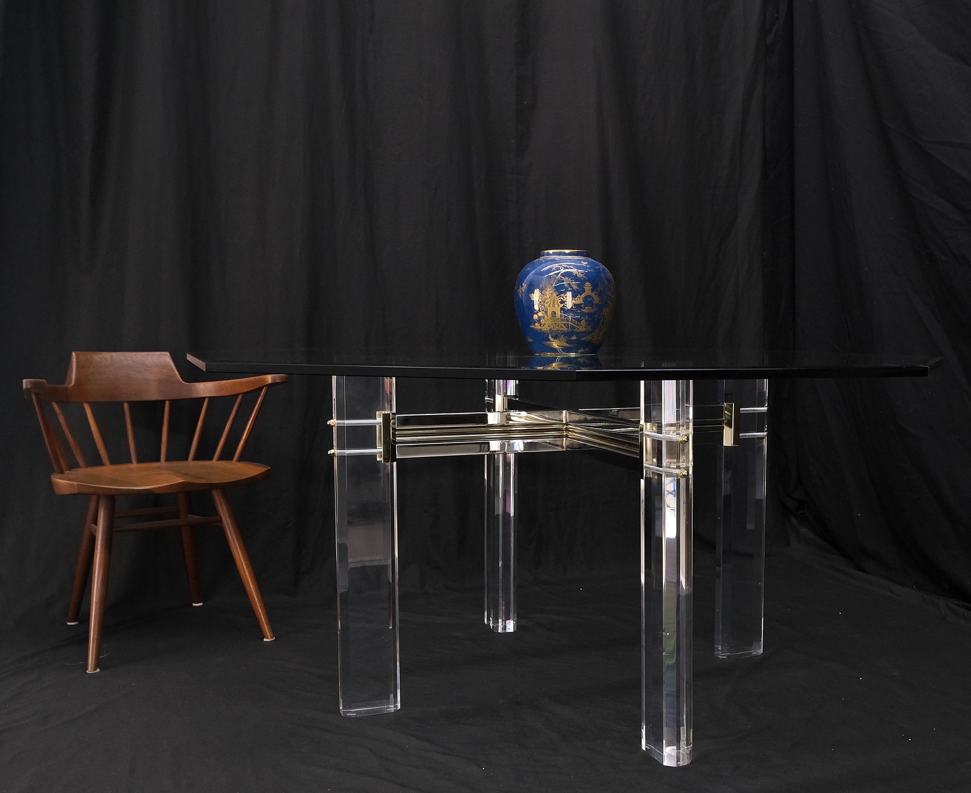EstablishedLines Glass Top Octagonal Shape Lucite Base Dining Conference Table Mint!