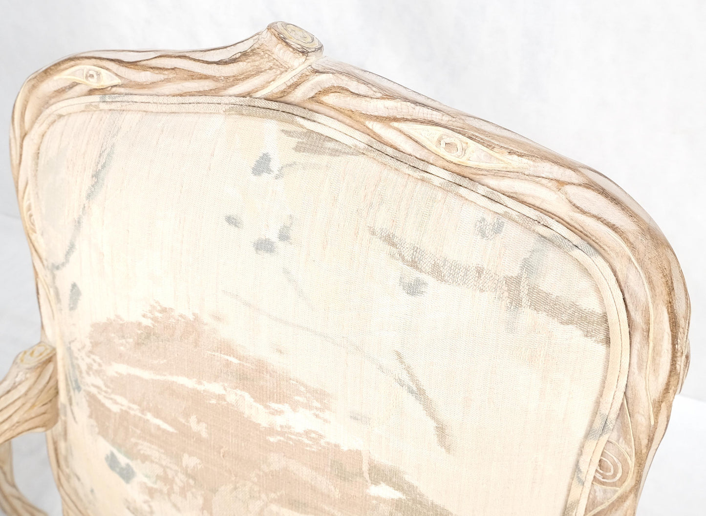 EstablishedLines Faux Carved Twig Wood & Eye Theme Arm Lounge Fireside Arm Chairs White Wash MINT