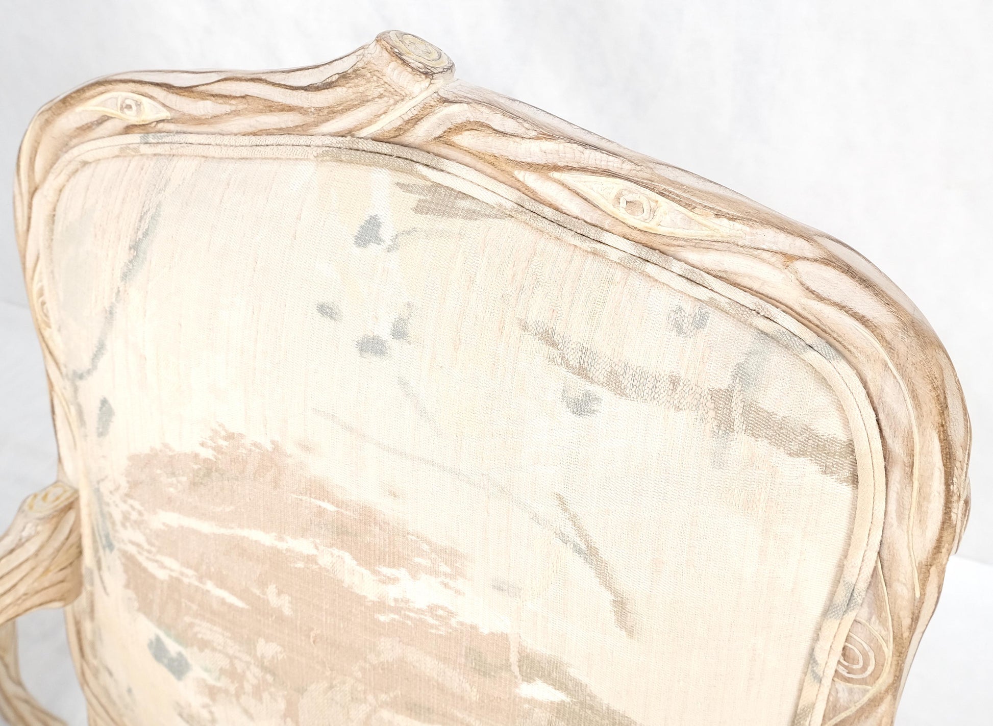 EstablishedLines Faux Carved Twig Wood & Eye Theme Arm Lounge Fireside Arm Chairs White Wash MINT