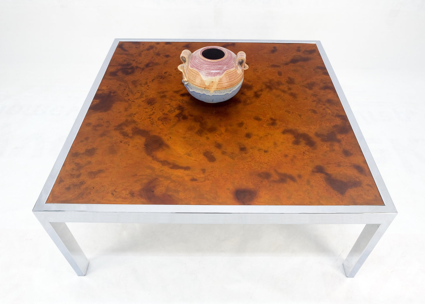 EstablishedLines Faux Molten Metal Style Copper Top Chrome Base 36" Square Coffee Table MINT!