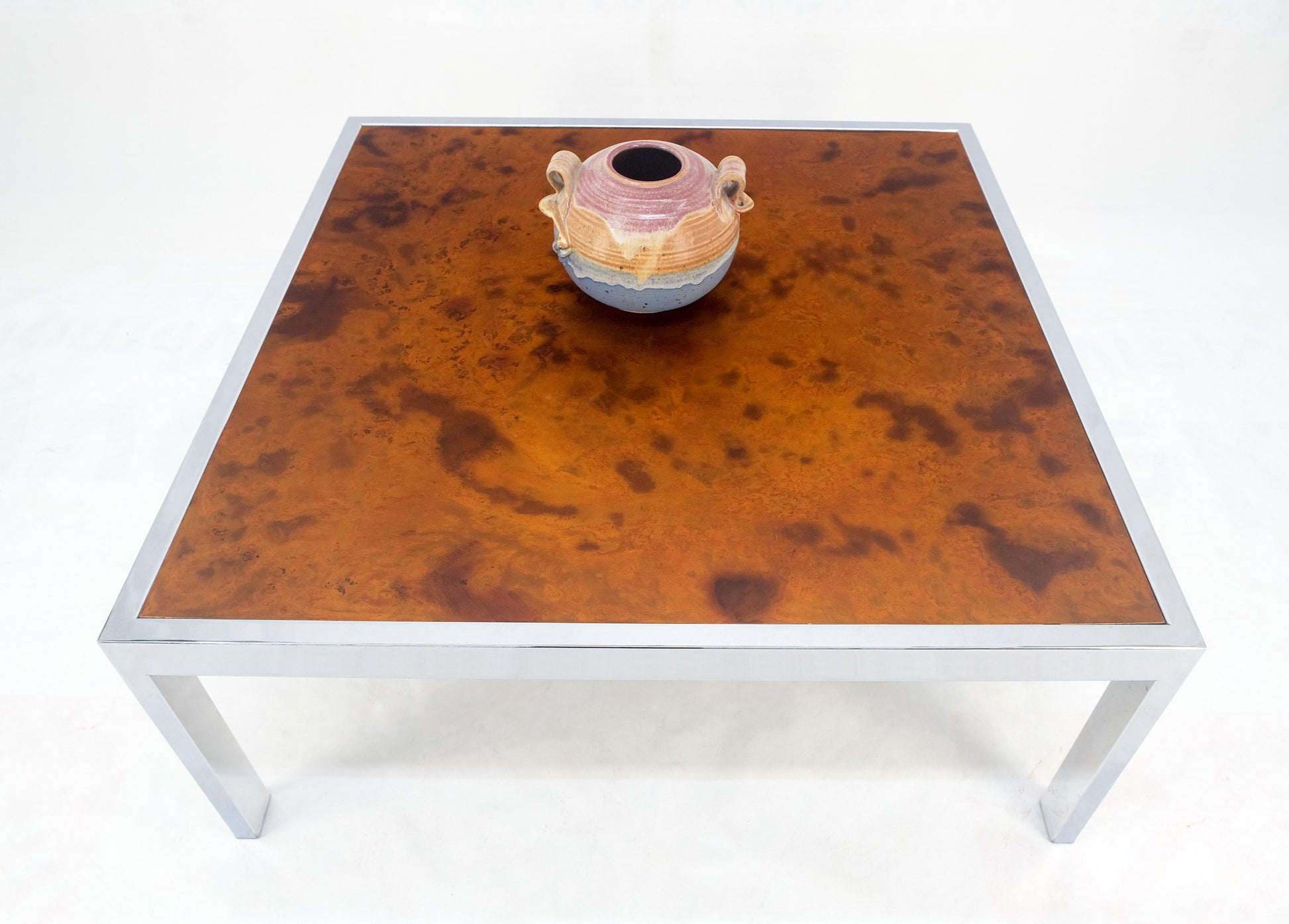 EstablishedLines Faux Molten Metal Style Copper Top Chrome Base 36" Square Coffee Table MINT!