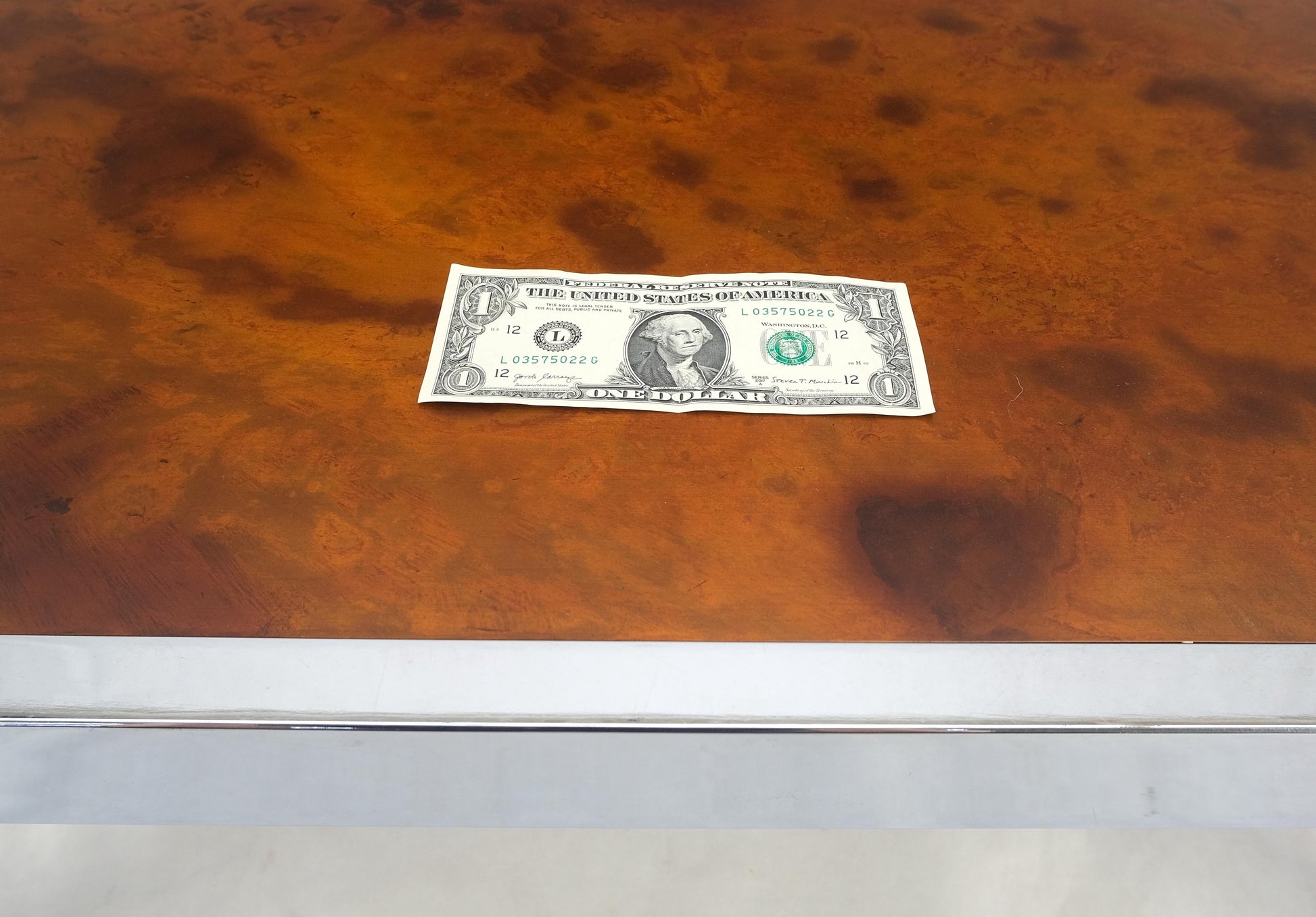 EstablishedLines Faux Molten Metal Style Copper Top Chrome Base 36" Square Coffee Table MINT!