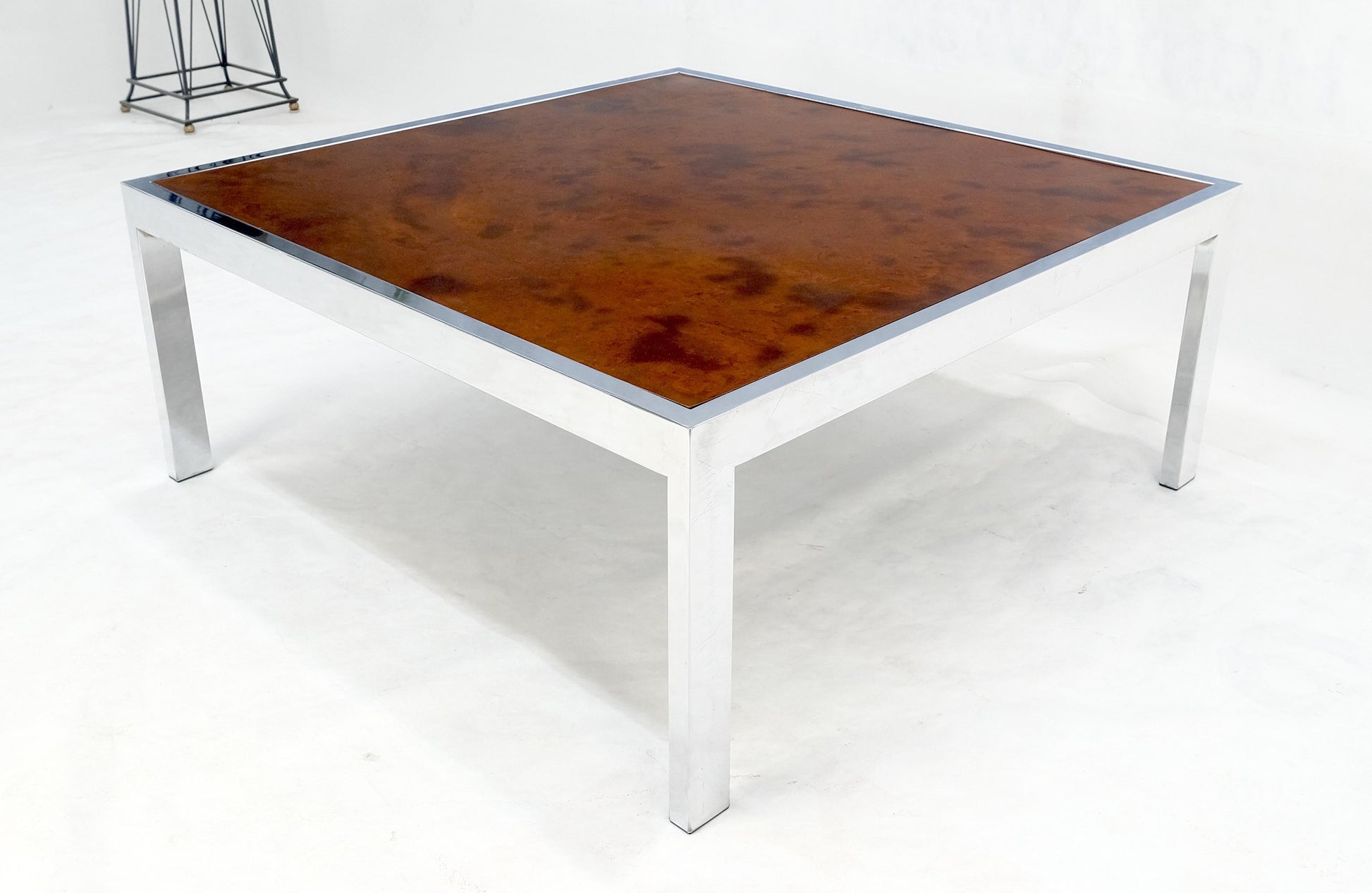 EstablishedLines Faux Molten Metal Style Copper Top Chrome Base 36" Square Coffee Table MINT!