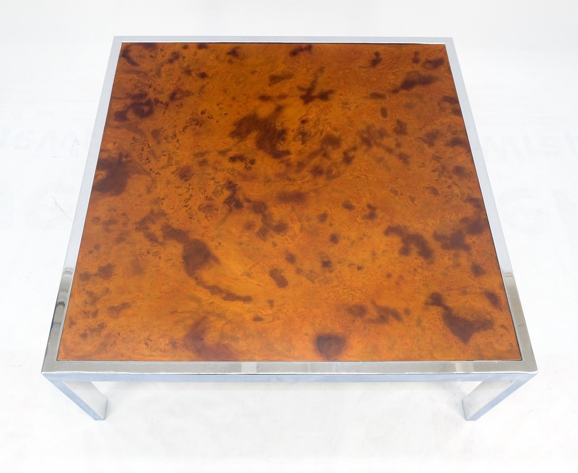 EstablishedLines Faux Molten Metal Style Copper Top Chrome Base 36" Square Coffee Table MINT!